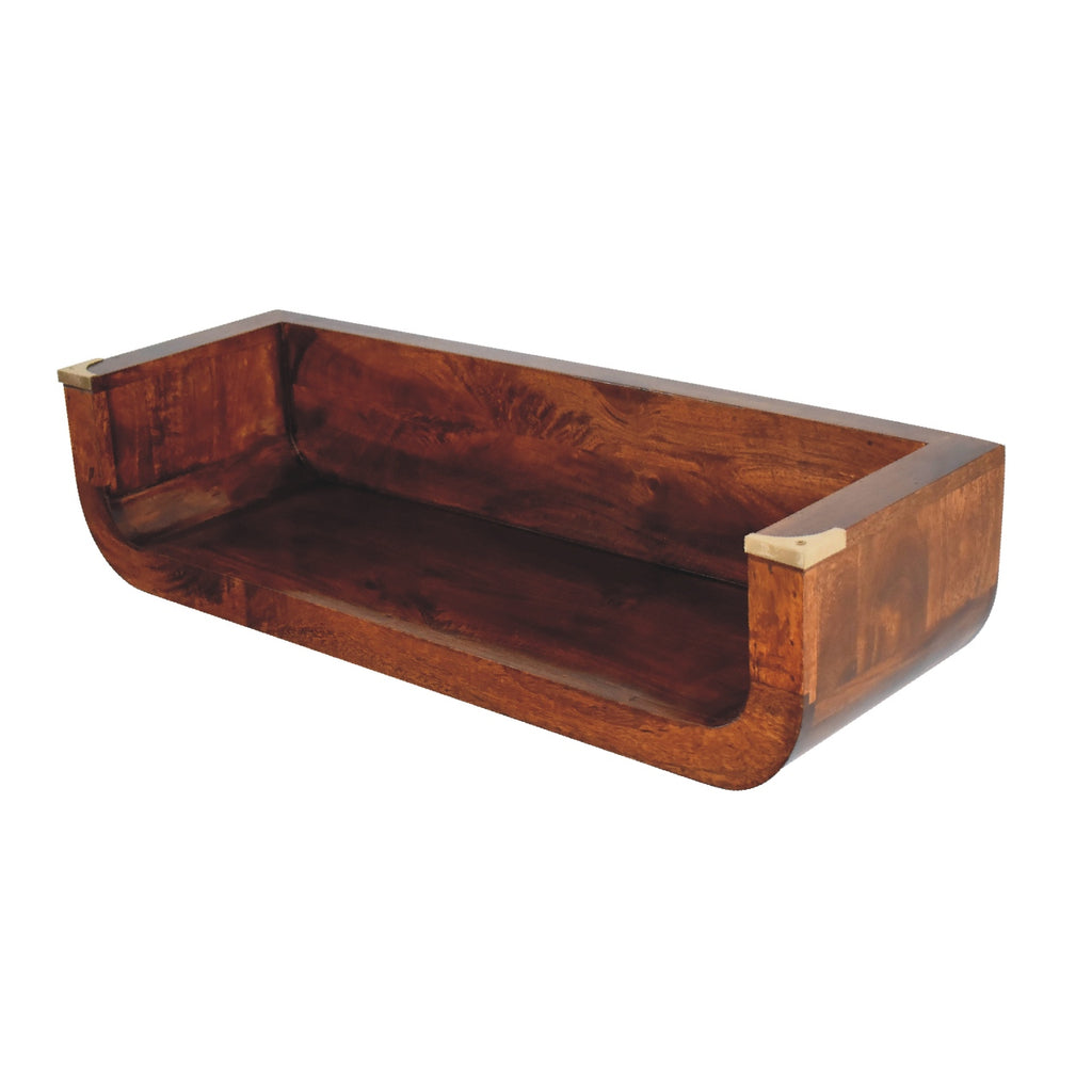 Floating Solid Mango Wood Wall-mounted Console – Chestnut Finish, Large Open Slot