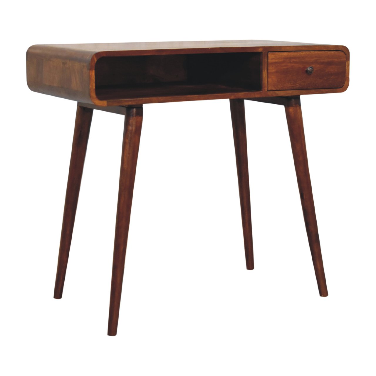 Handcrafted Solid Mango Wood Writing Desk – Chestnut Finish, 1 Drawer
