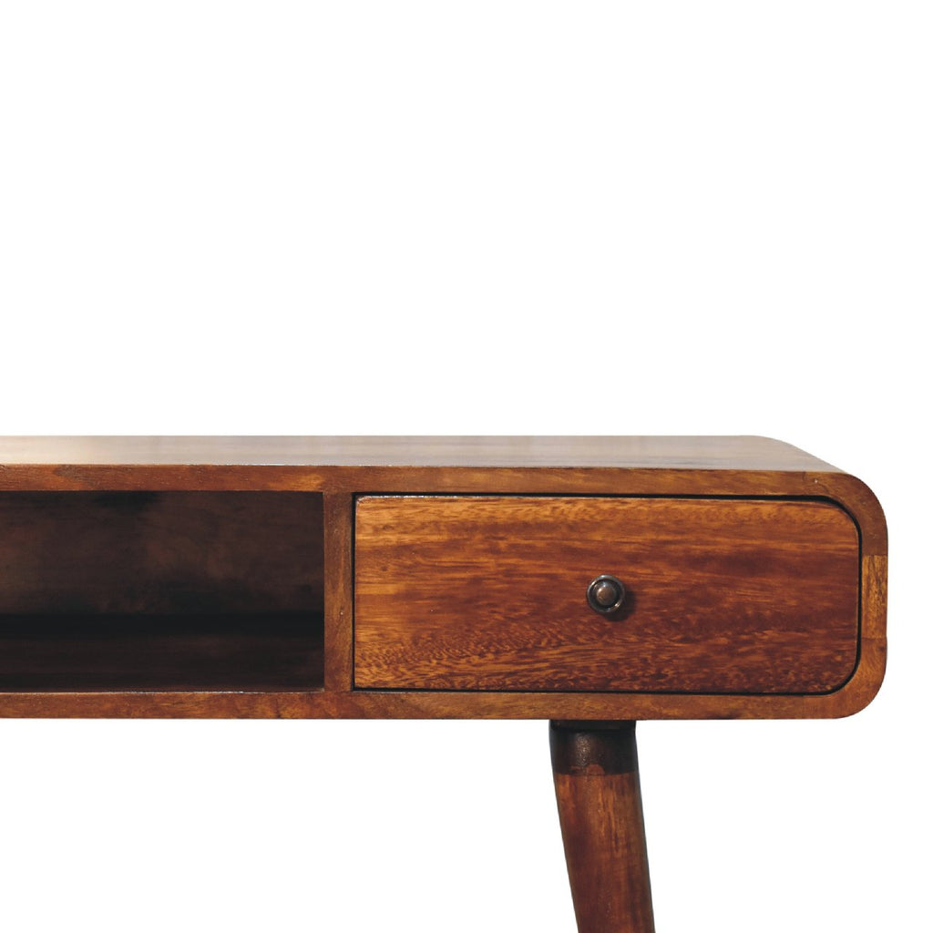 Handcrafted Solid Mango Wood Writing Desk – Chestnut Finish, 1 Drawer