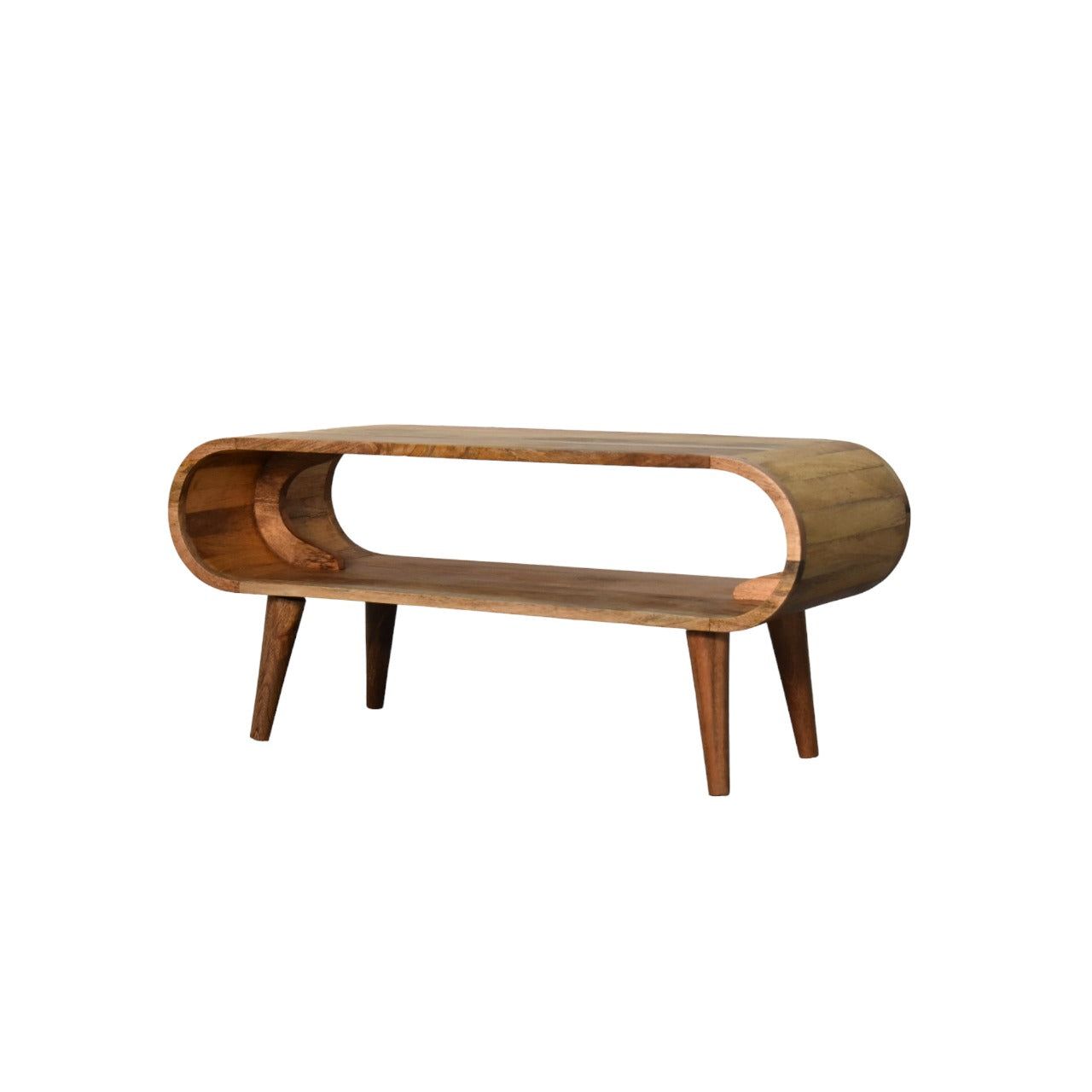Handcrafted Solid Mango Wood Coffee Table – Brown Finish, Rounded Edges
