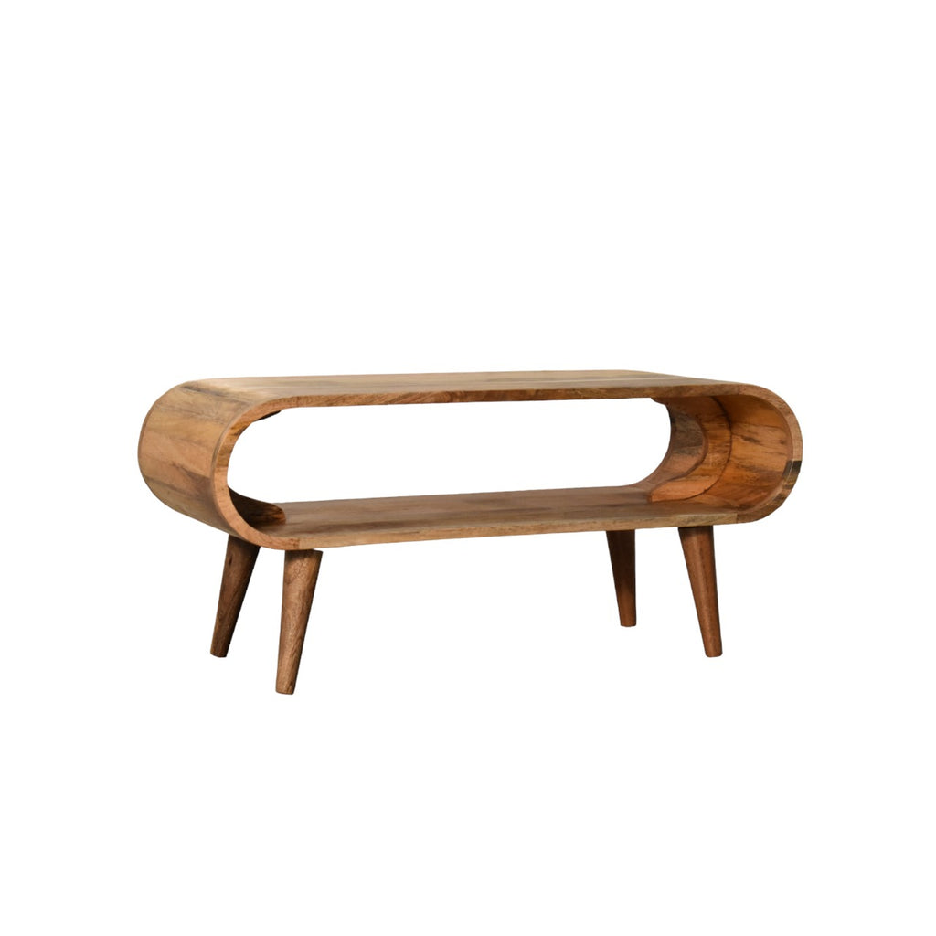 Handcrafted Solid Mango Wood Coffee Table – Brown Finish, Rounded Edges