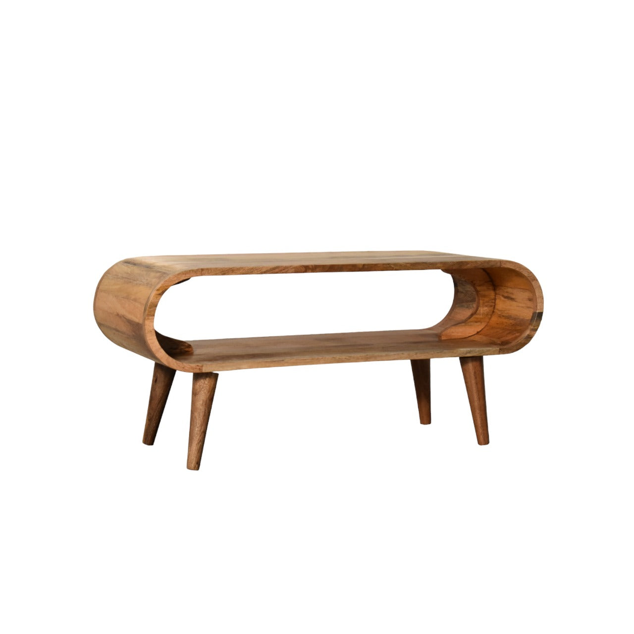 Handcrafted Solid Mango Wood Coffee Table – Brown Finish, Rounded Edges