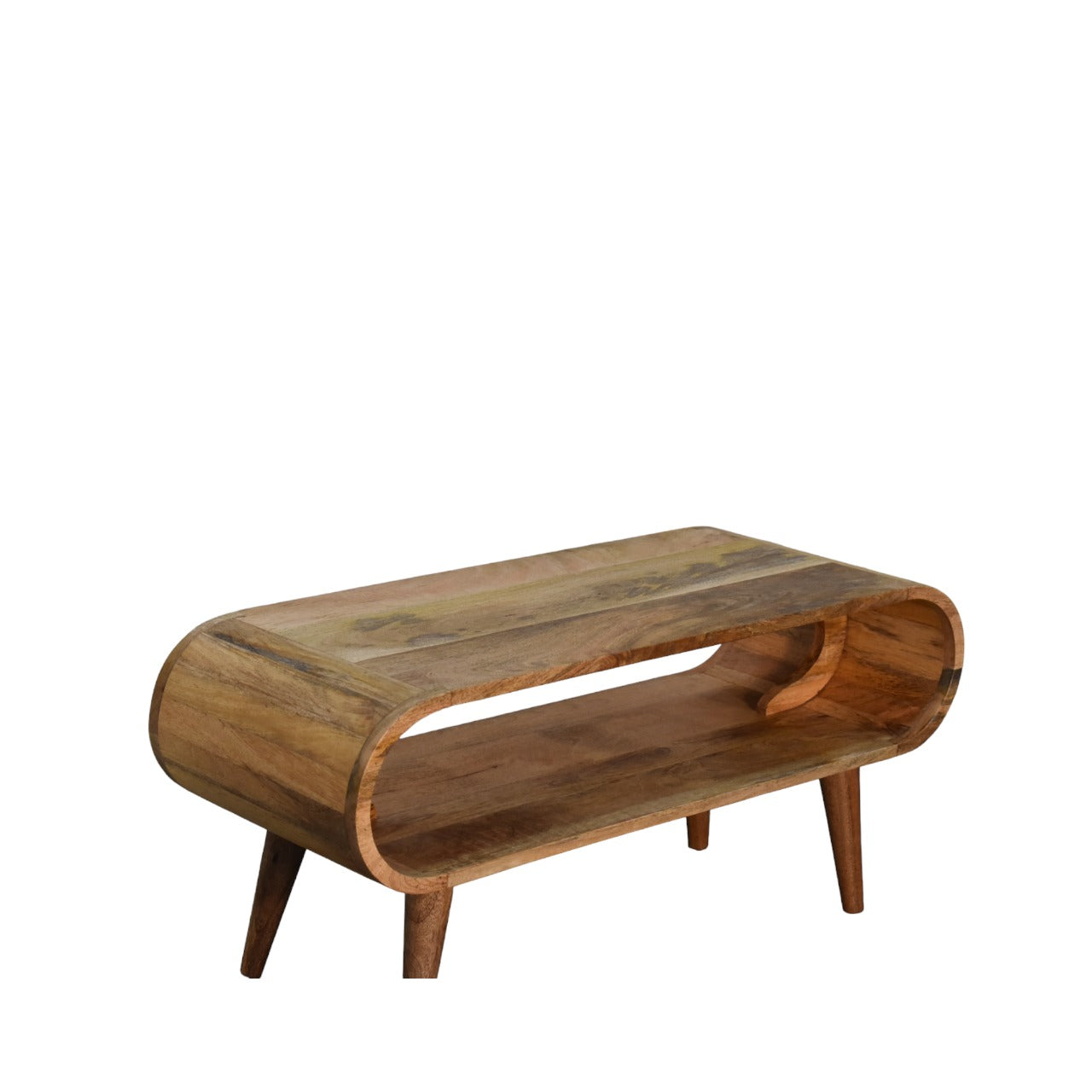 Handcrafted Solid Mango Wood Coffee Table – Brown Finish, Rounded Edges