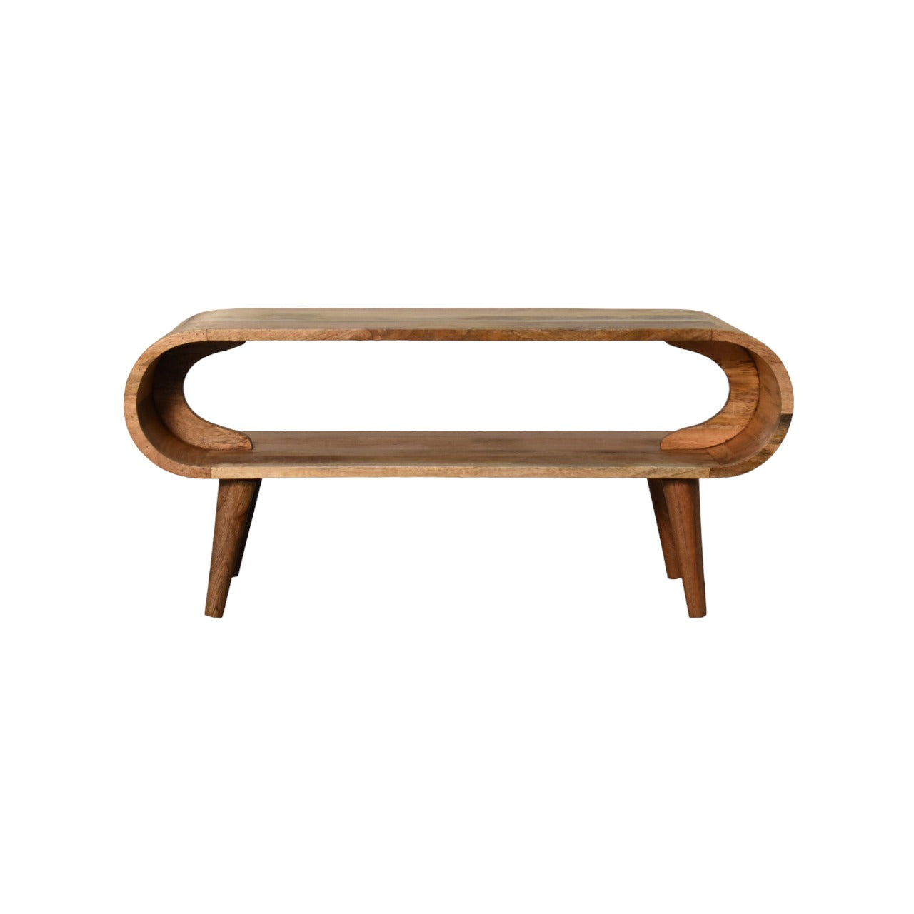 Handcrafted Solid Mango Wood Coffee Table – Brown Finish, Rounded Edges