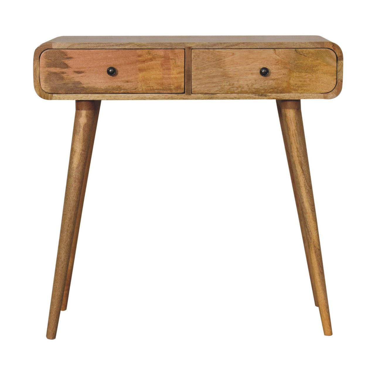 Handcrafted Solid Mango Wood Console Table – Dark Brown Finish, Curved Edges