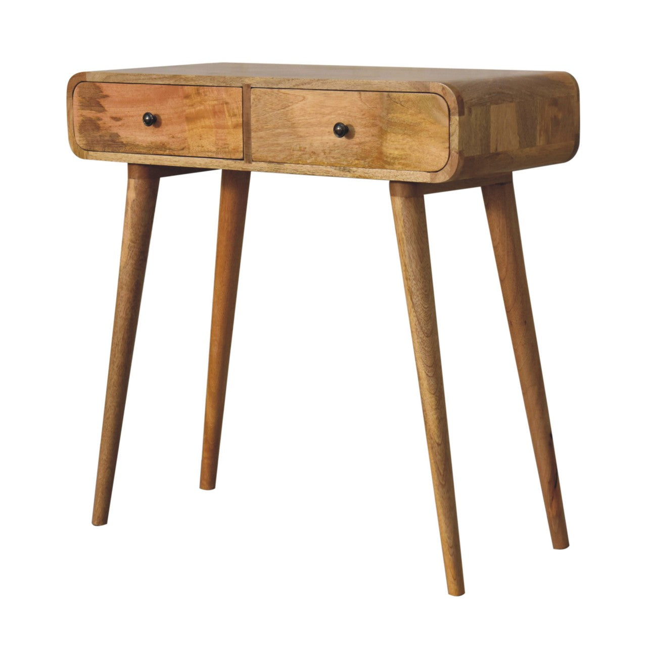 Handcrafted Solid Mango Wood Console Table – Dark Brown Finish, Curved Edges