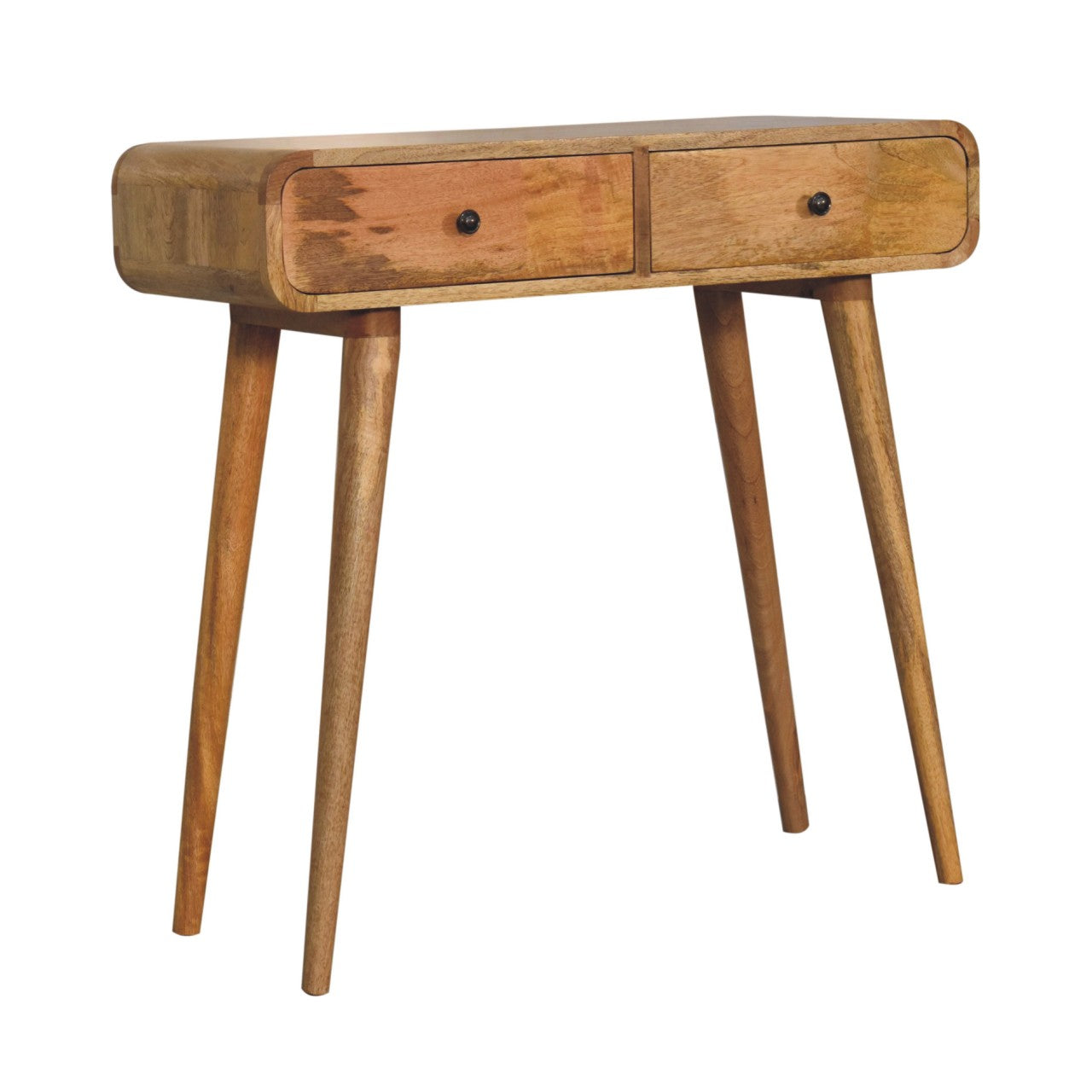 Handcrafted Solid Mango Wood Console Table – Dark Brown Finish, Curved Edges