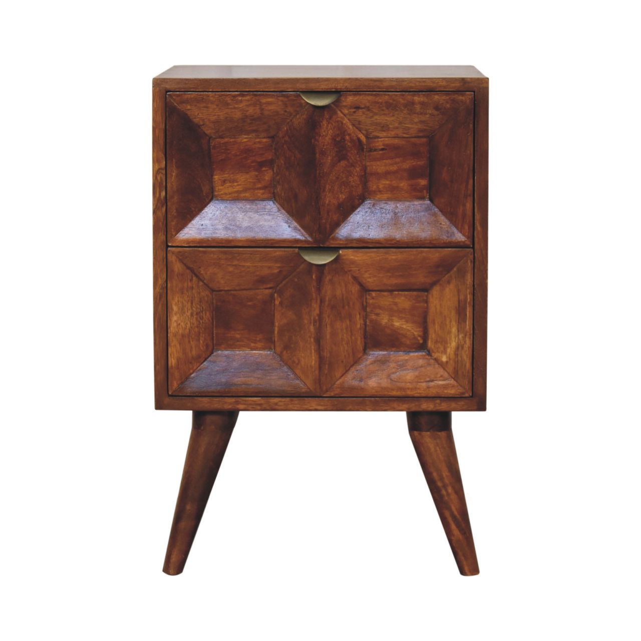 Compact Solid Mango Wood Bedside Table – Chestnut Finish, Pull-out Handles