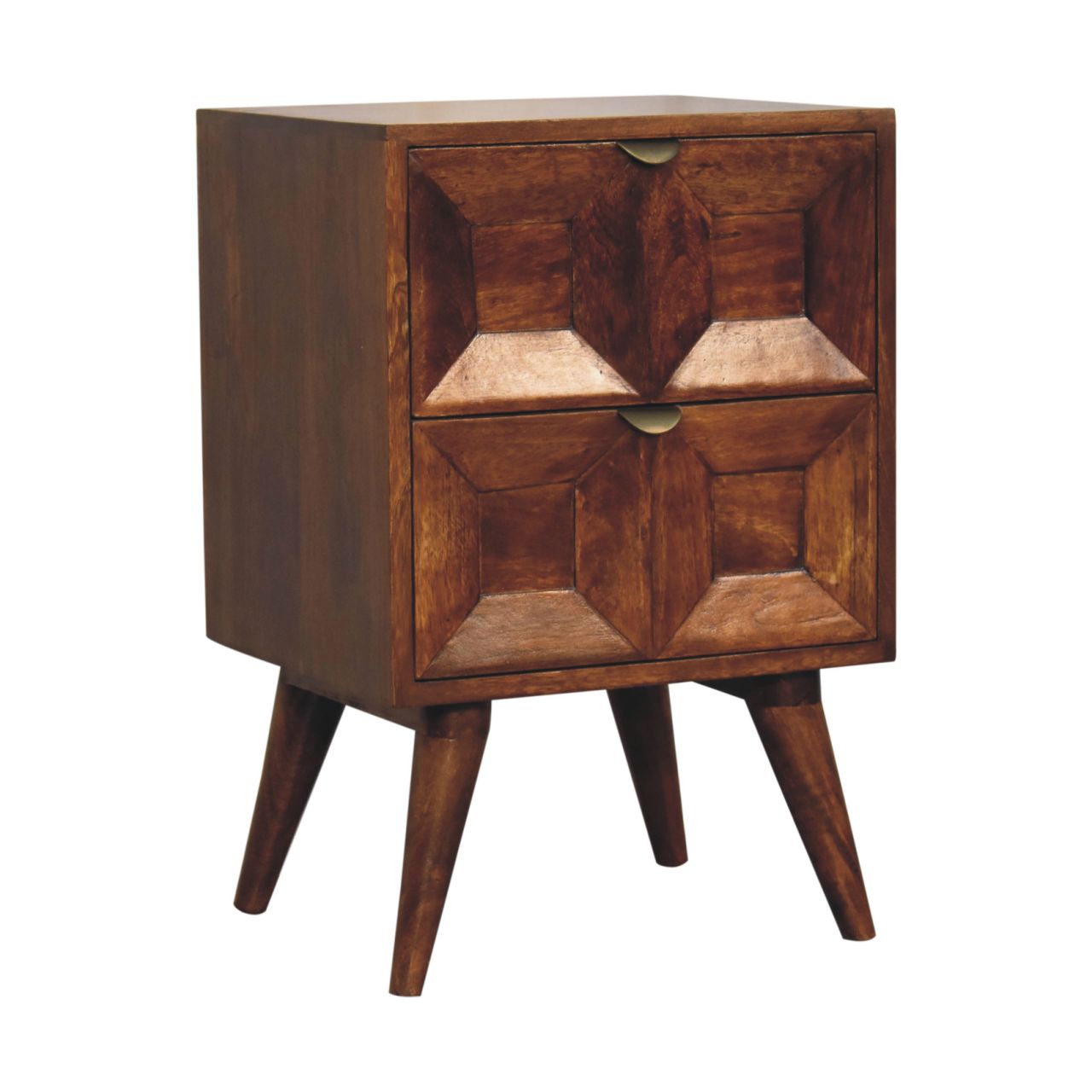 Compact Solid Mango Wood Bedside Table – Chestnut Finish, Pull-out Handles
