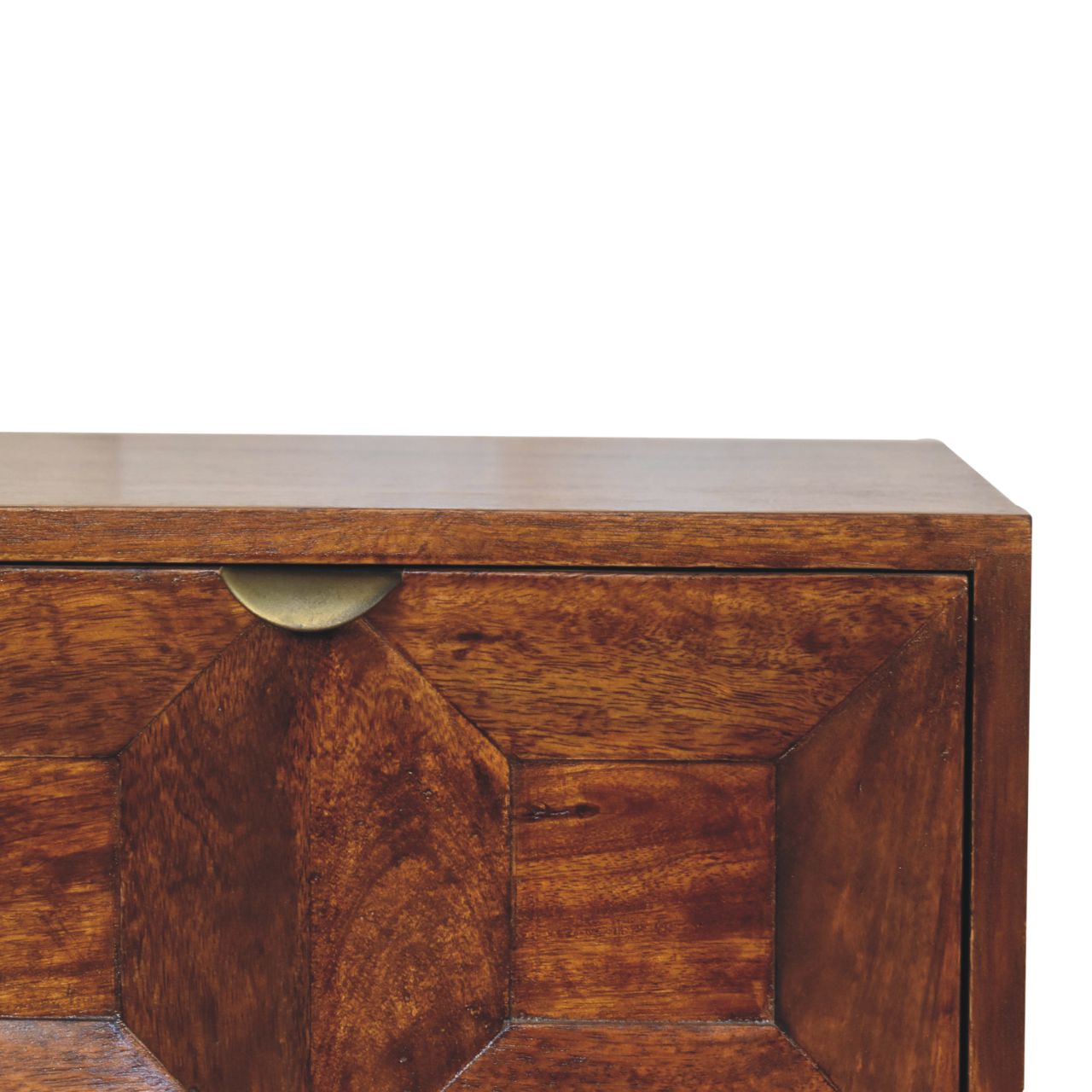 Compact Solid Mango Wood Bedside Table – Chestnut Finish, Pull-out Handles