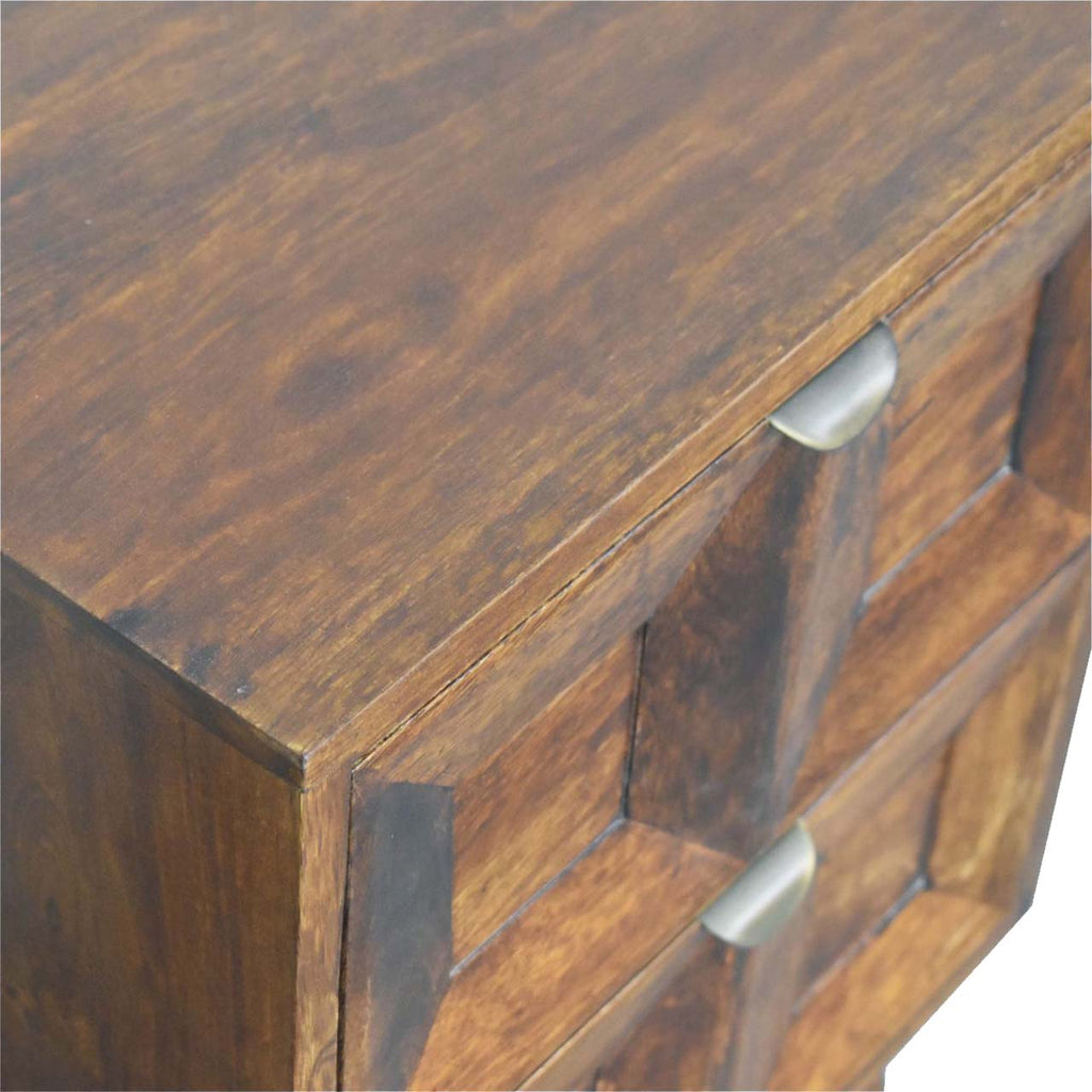 Compact Solid Mango Wood Bedside Table – Chestnut Finish, Pull-out Handles