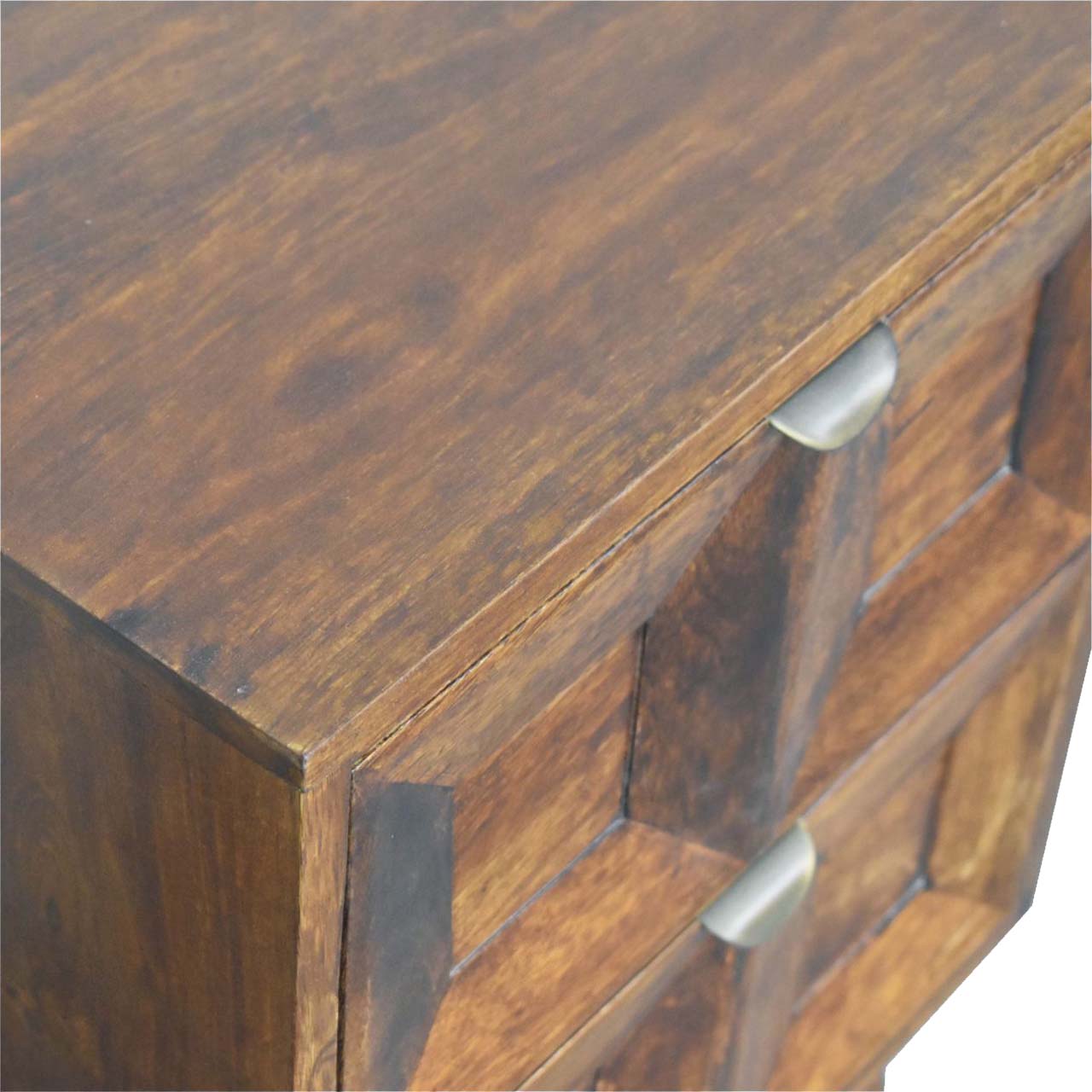 Compact Solid Mango Wood Bedside Table – Chestnut Finish, Pull-out Handles