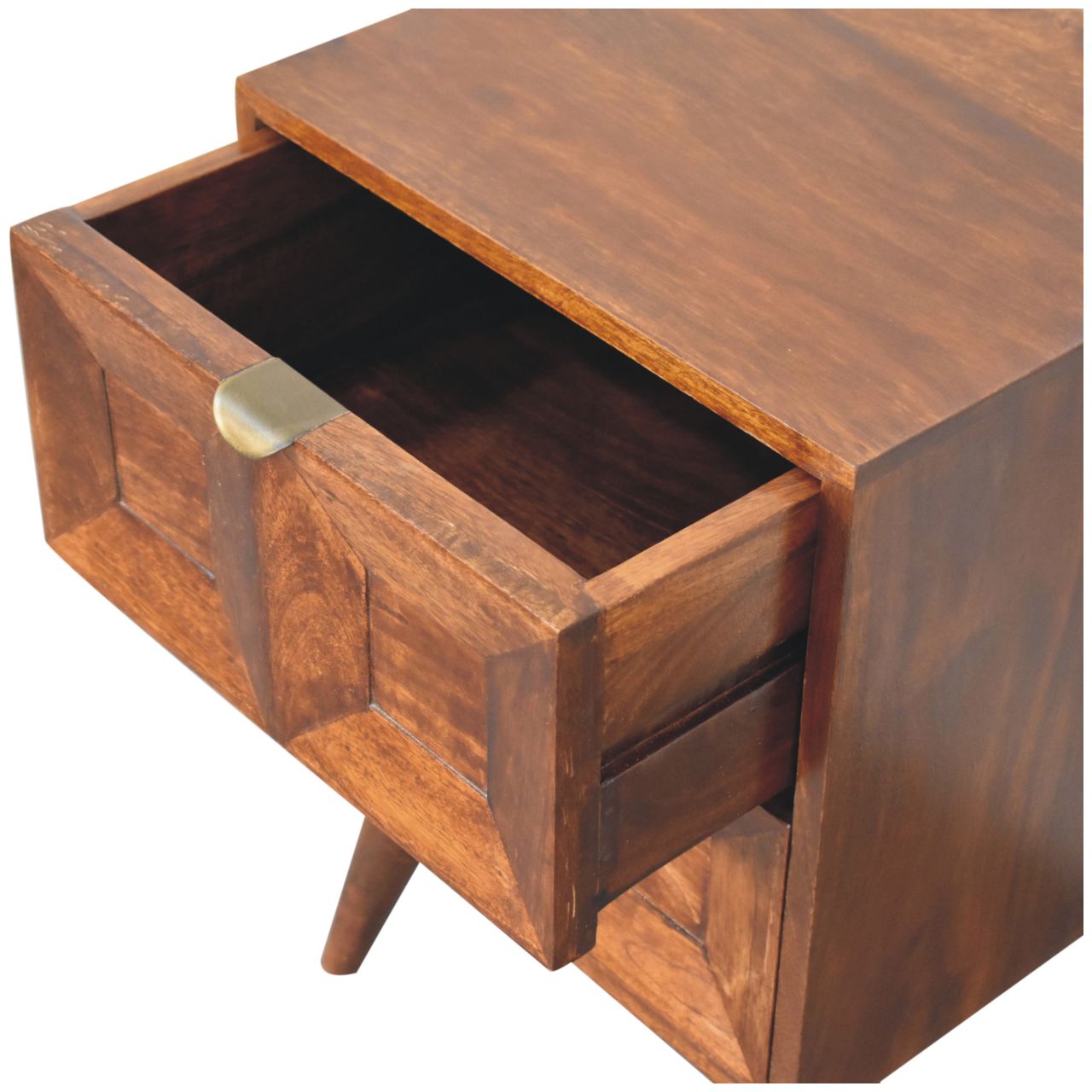 Compact Solid Mango Wood Bedside Table – Chestnut Finish, Pull-out Handles