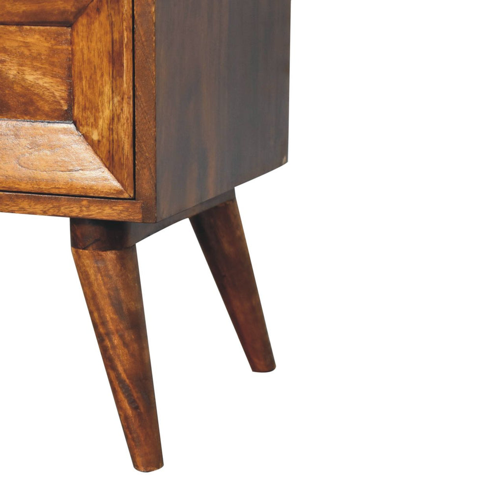 Compact Solid Mango Wood Bedside Table – Chestnut Finish, Pull-out Handles