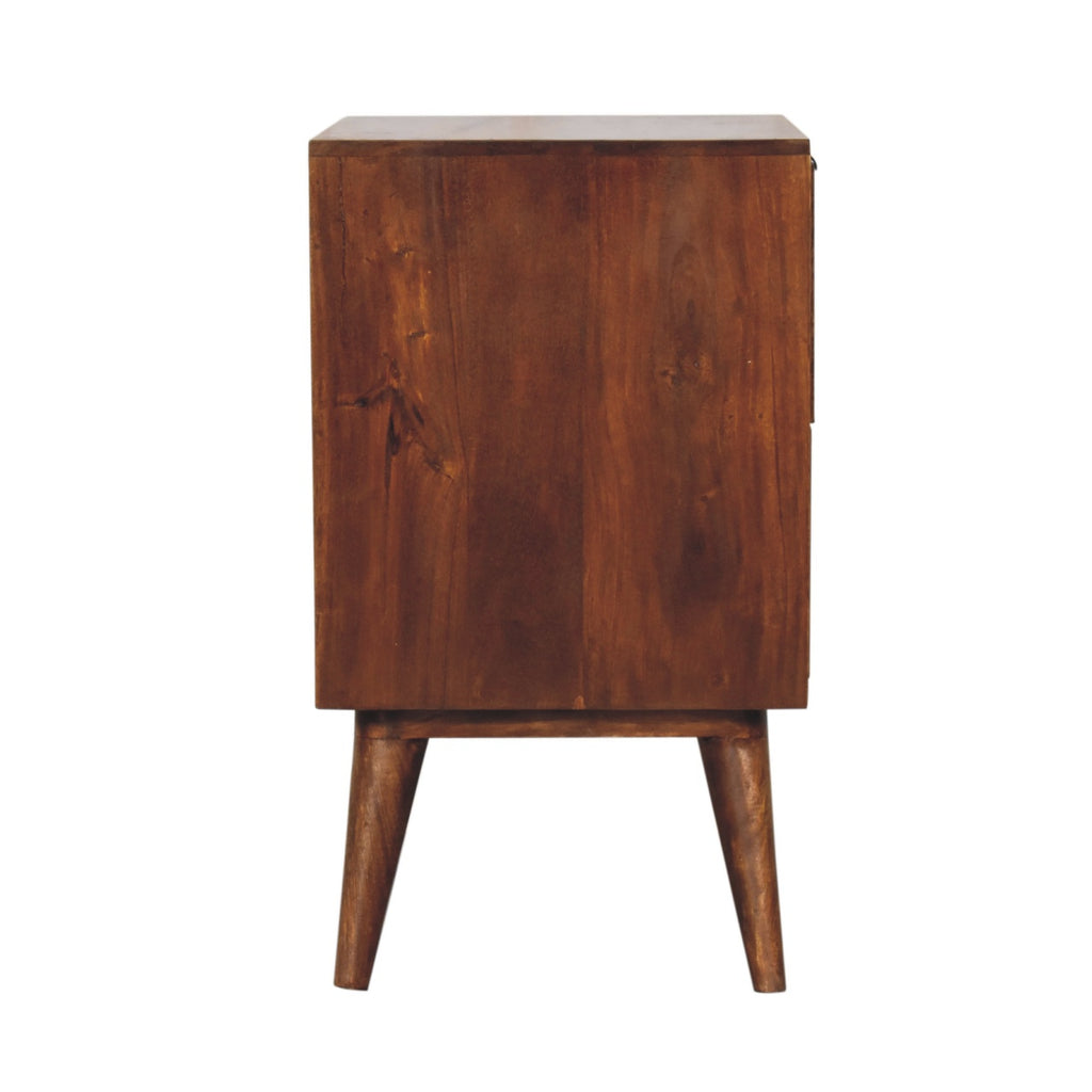 Compact Solid Mango Wood Bedside Table – Chestnut Finish, Pull-out Handles