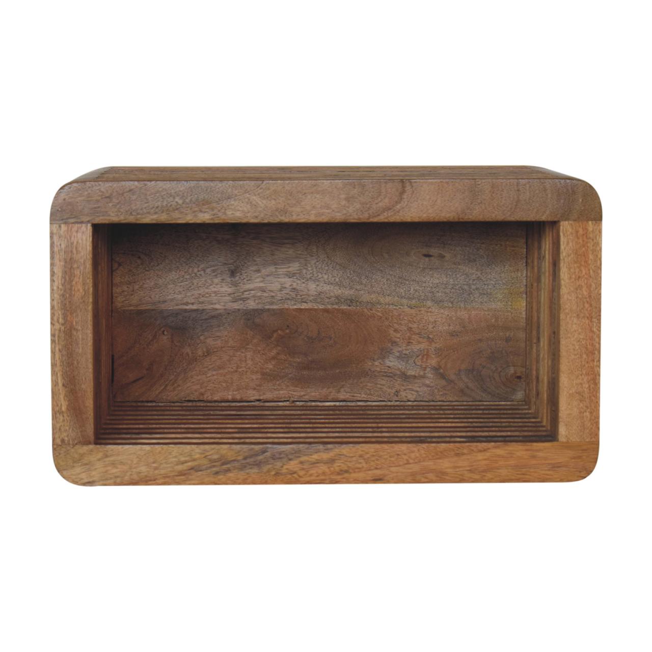 Modern Solid Mango Wood Wall-mounted Nightstand – Brown Finish, Hand-carved Line Design