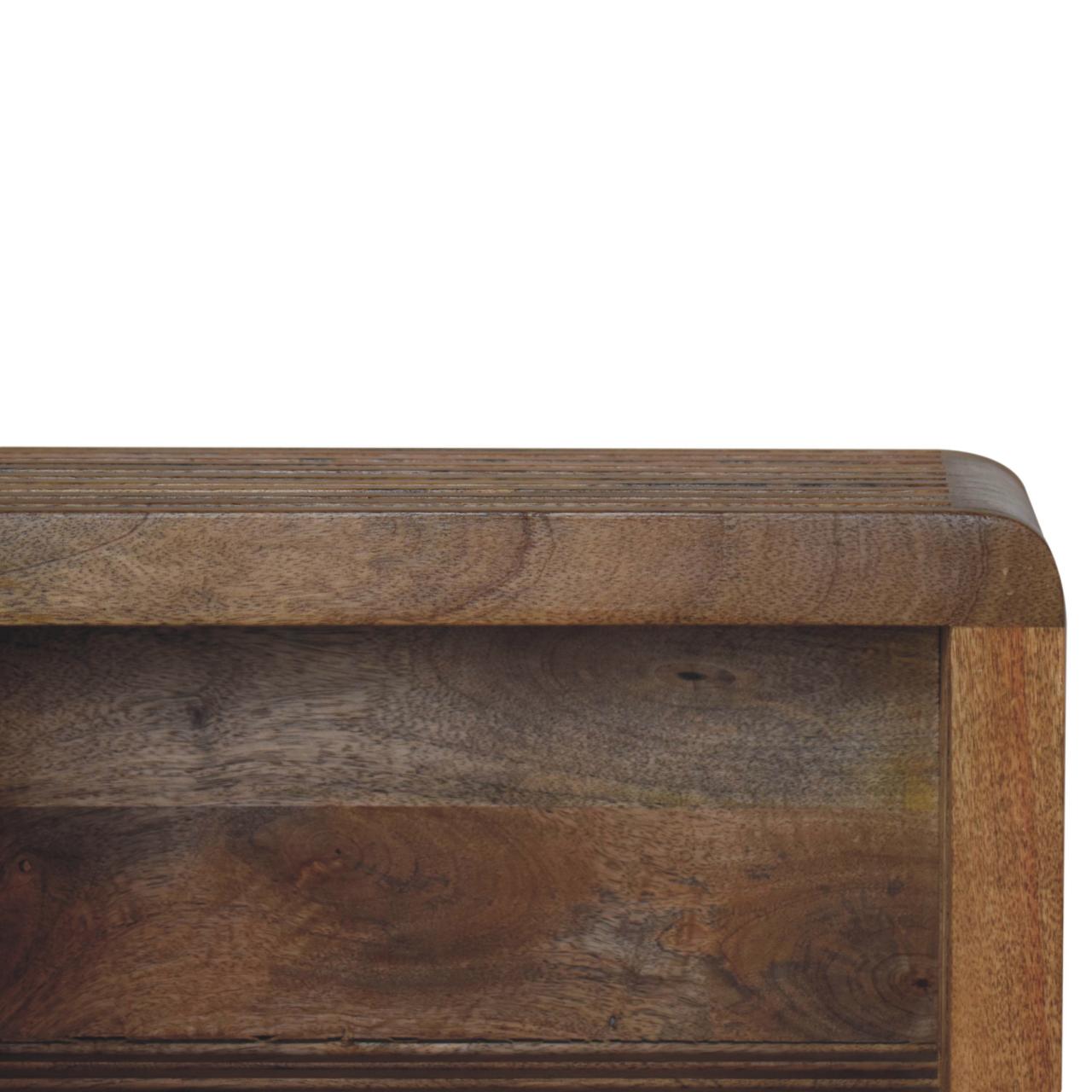 Modern Solid Mango Wood Wall-mounted Nightstand – Brown Finish, Hand-carved Line Design