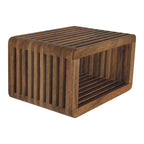 Modern Solid Mango Wood Wall-mounted Nightstand – Brown Finish, Hand-carved Line Design