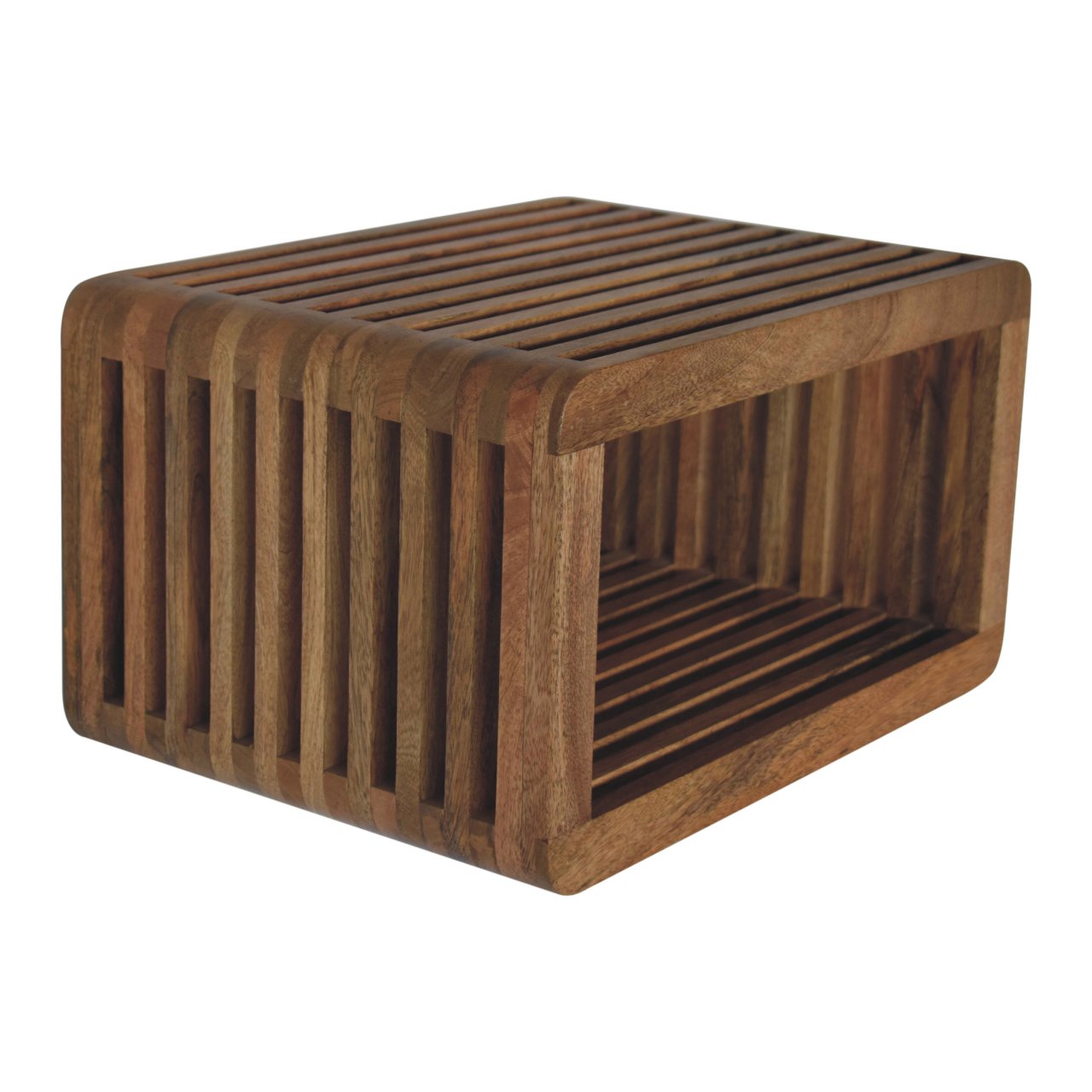 Modern Solid Mango Wood Wall-mounted Nightstand – Brown Finish, Hand-carved Line Design