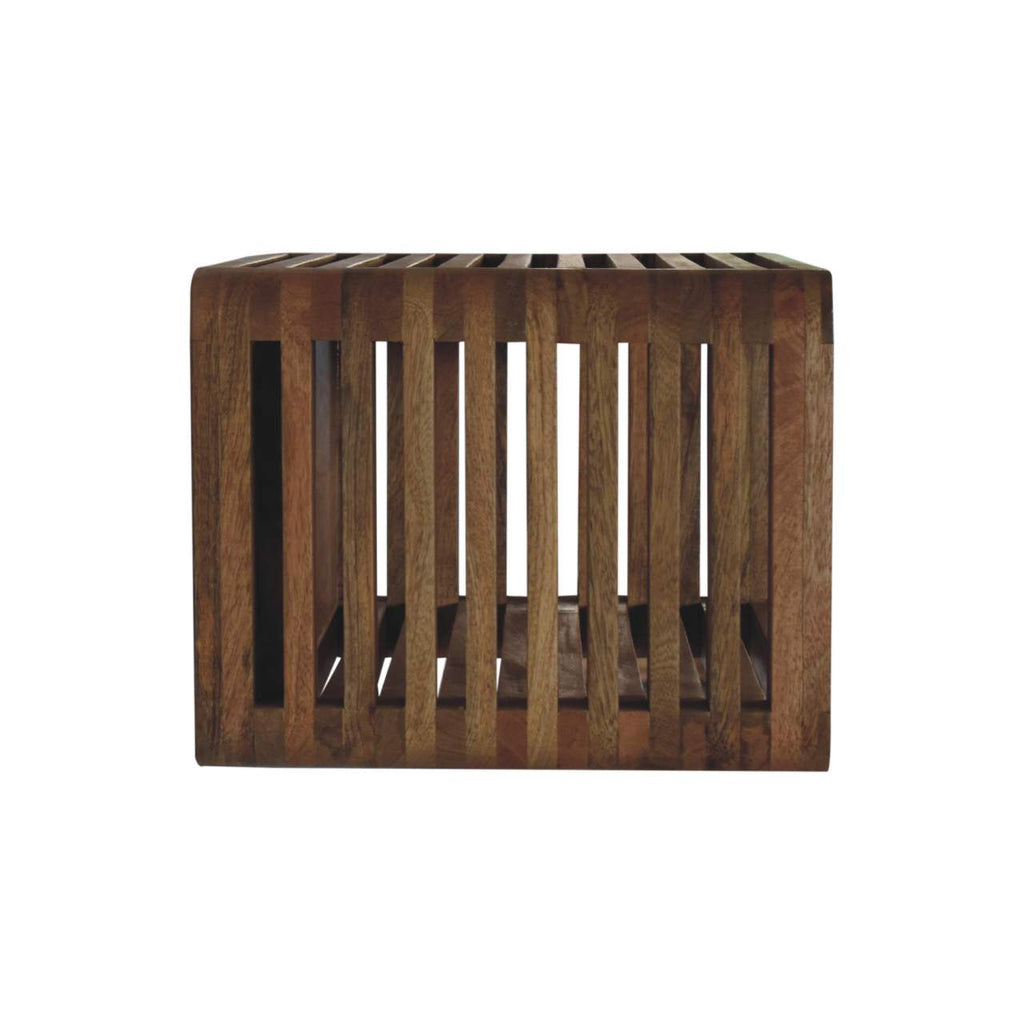 Modern Solid Mango Wood Wall-mounted Nightstand – Brown Finish, Hand-carved Line Design