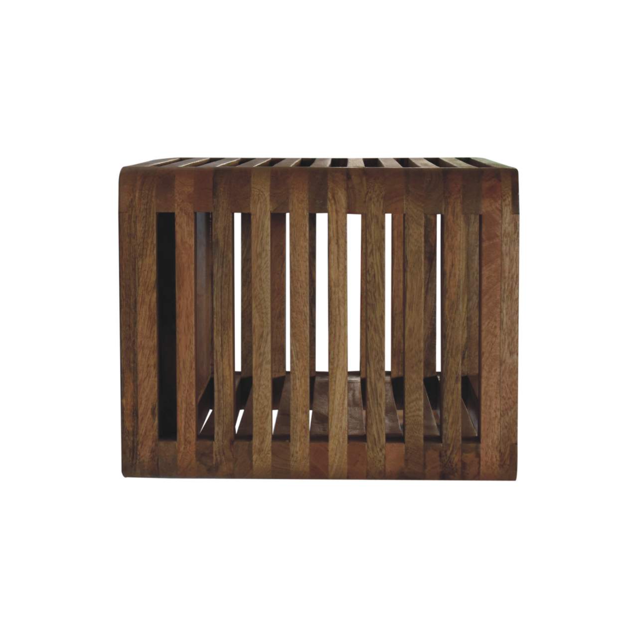 Modern Solid Mango Wood Wall-mounted Nightstand – Brown Finish, Hand-carved Line Design