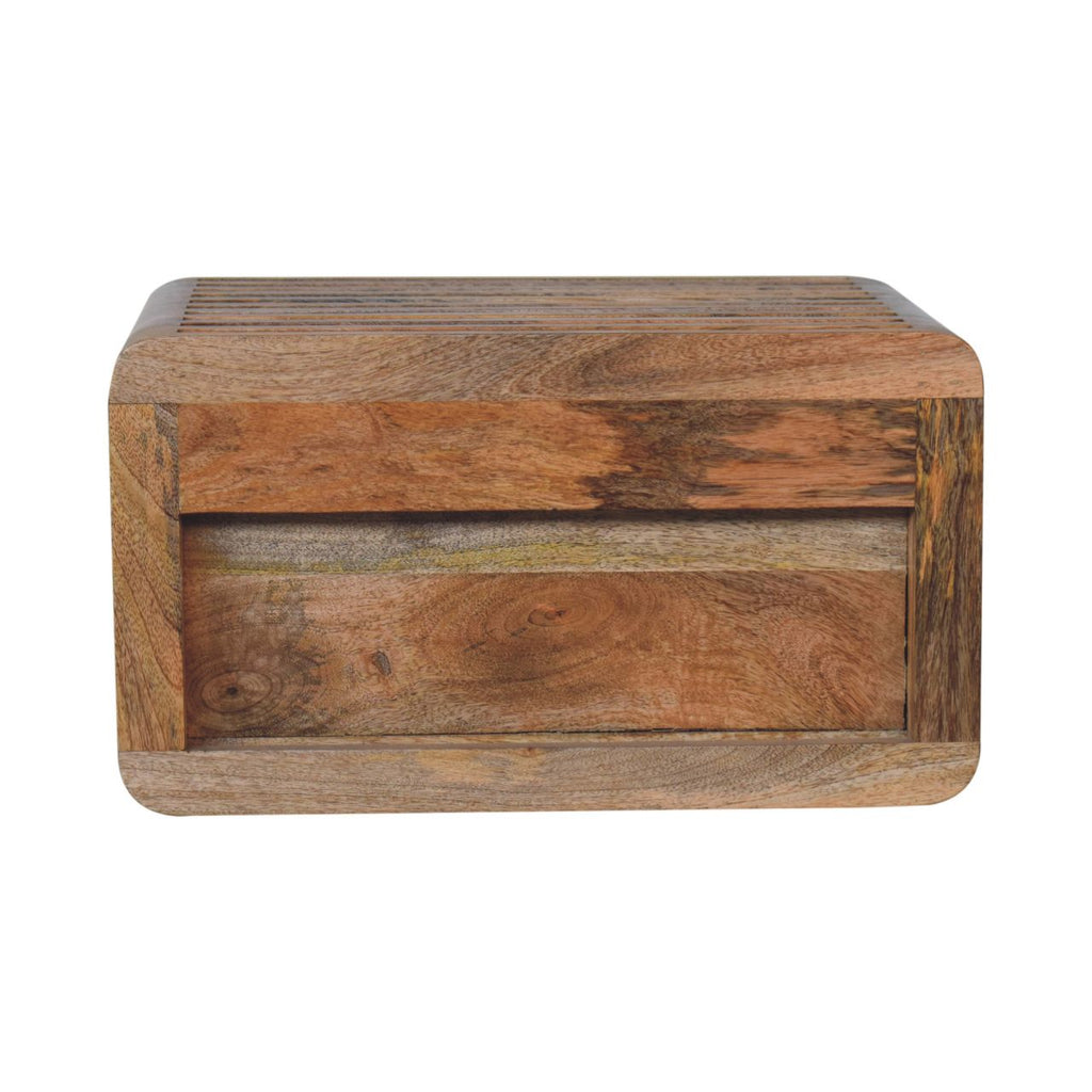 Modern Solid Mango Wood Wall-mounted Nightstand – Brown Finish, Hand-carved Line Design