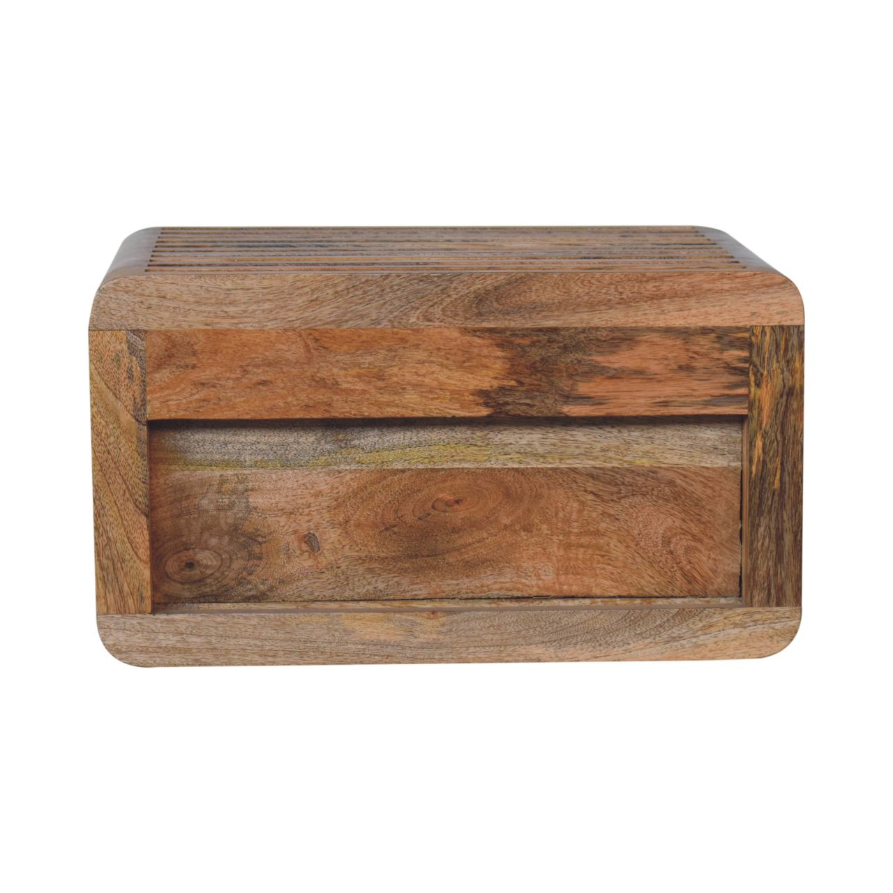 Modern Solid Mango Wood Wall-mounted Nightstand – Brown Finish, Hand-carved Line Design