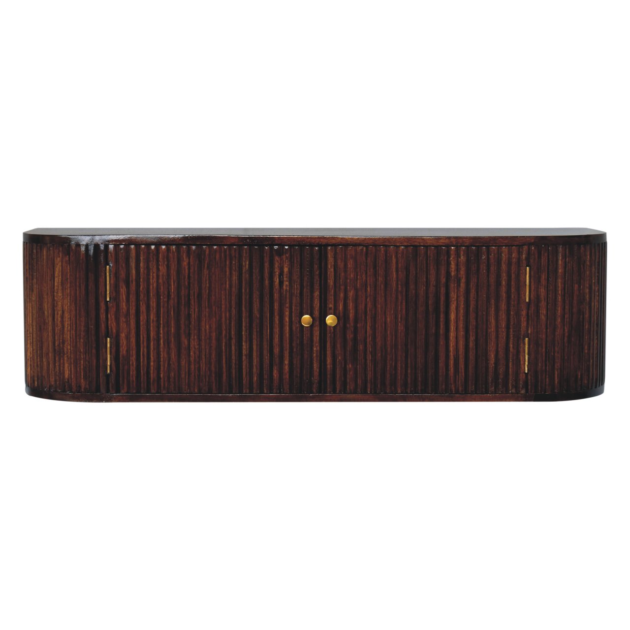 Floating Solid Mango Wood Wall-mounted Nightstand – Brown Finish, Curved Edges
