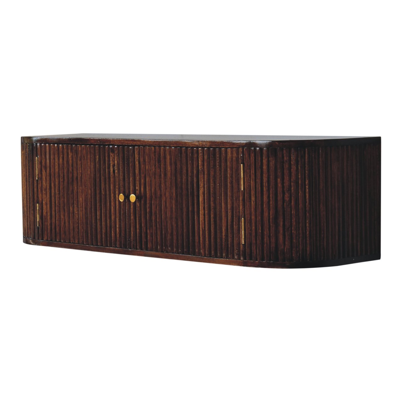 Floating Solid Mango Wood Wall-mounted Nightstand – Brown Finish, Curved Edges
