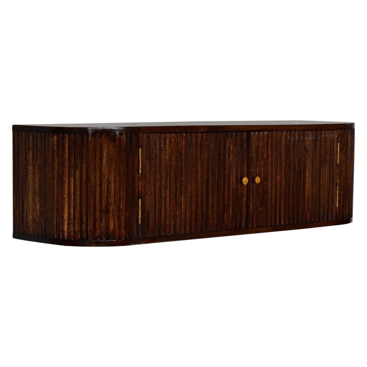 Floating Solid Mango Wood Wall-mounted Nightstand – Brown Finish, Curved Edges