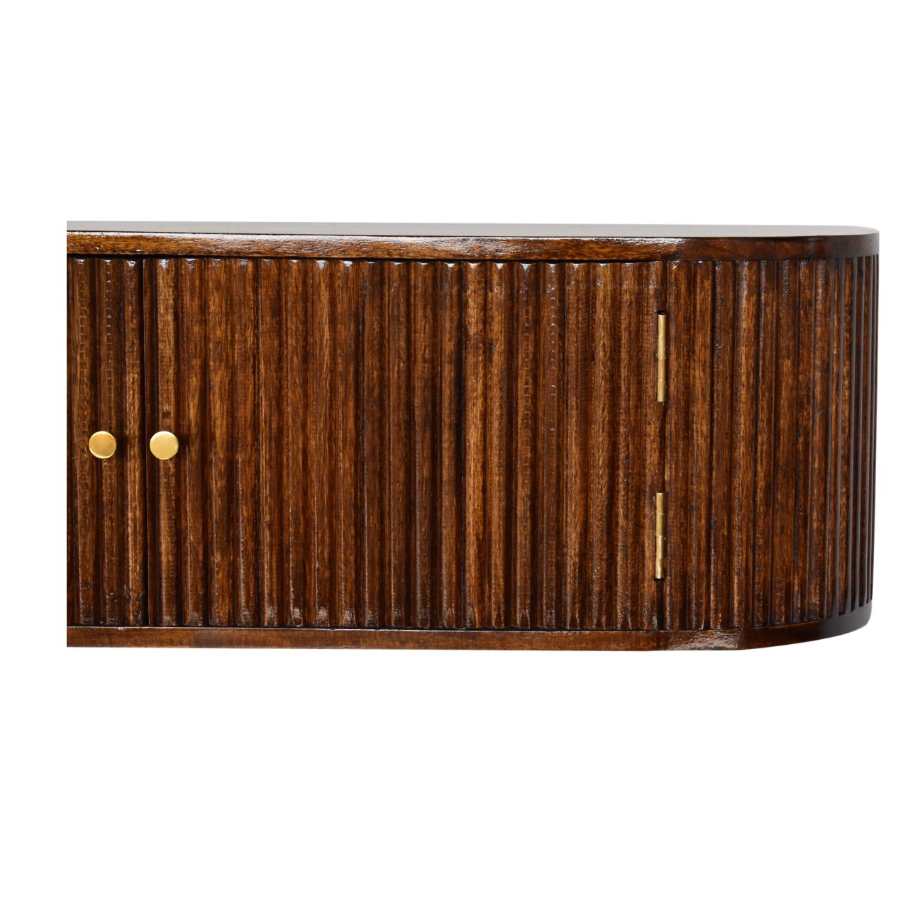 Floating Solid Mango Wood Wall-mounted Nightstand – Brown Finish, Curved Edges