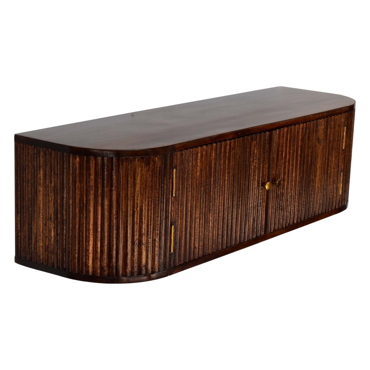 Floating Solid Mango Wood Wall-mounted Nightstand – Brown Finish, Curved Edges