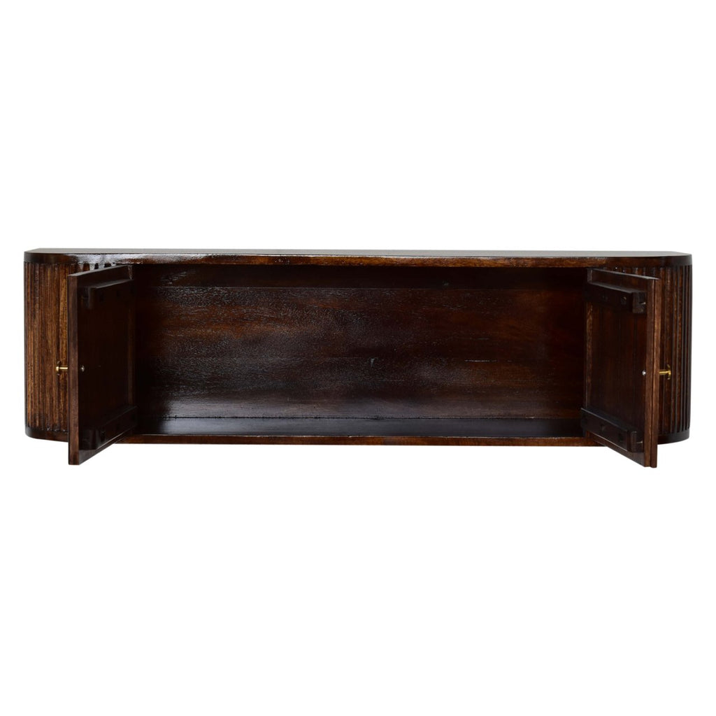 Floating Solid Mango Wood Wall-mounted Nightstand – Brown Finish, Curved Edges