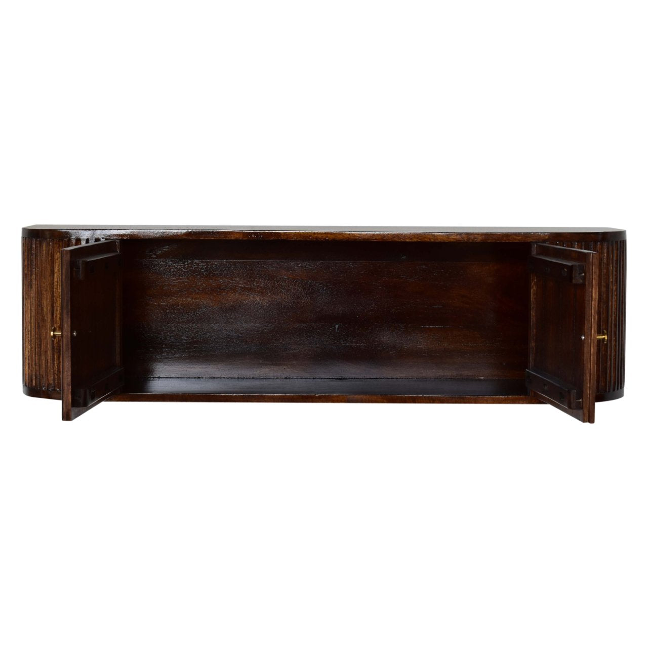 Floating Solid Mango Wood Wall-mounted Nightstand – Brown Finish, Curved Edges