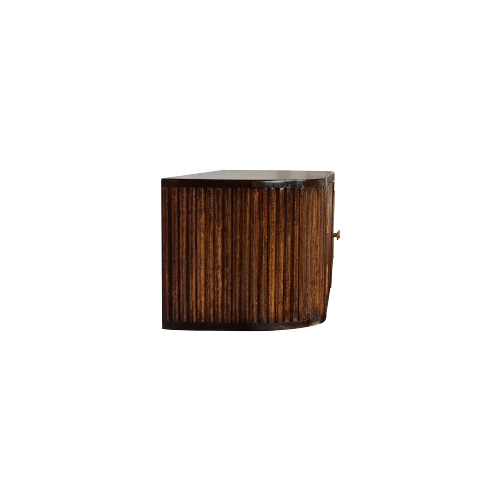 Floating Solid Mango Wood Wall-mounted Nightstand – Brown Finish, Curved Edges