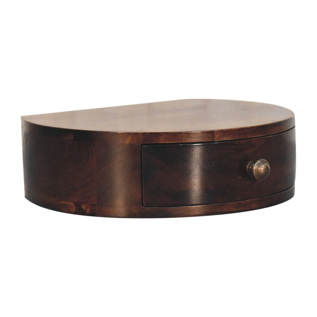 Space-Saving Solid Mango Wood Wall-mounted Nightstand – California Walnut Finish, Rounded Edges