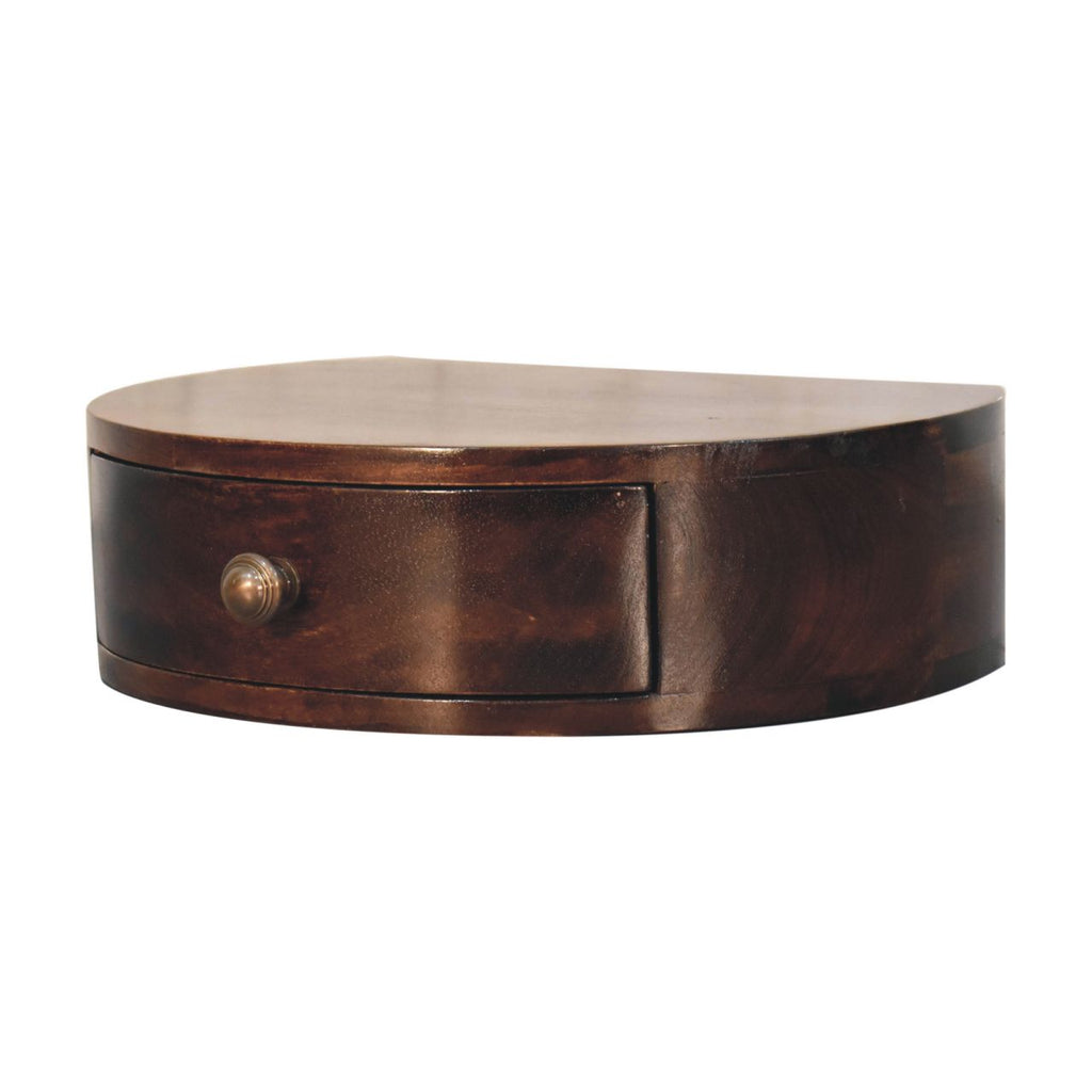 Space-Saving Solid Mango Wood Wall-mounted Nightstand – California Walnut Finish, Rounded Edges