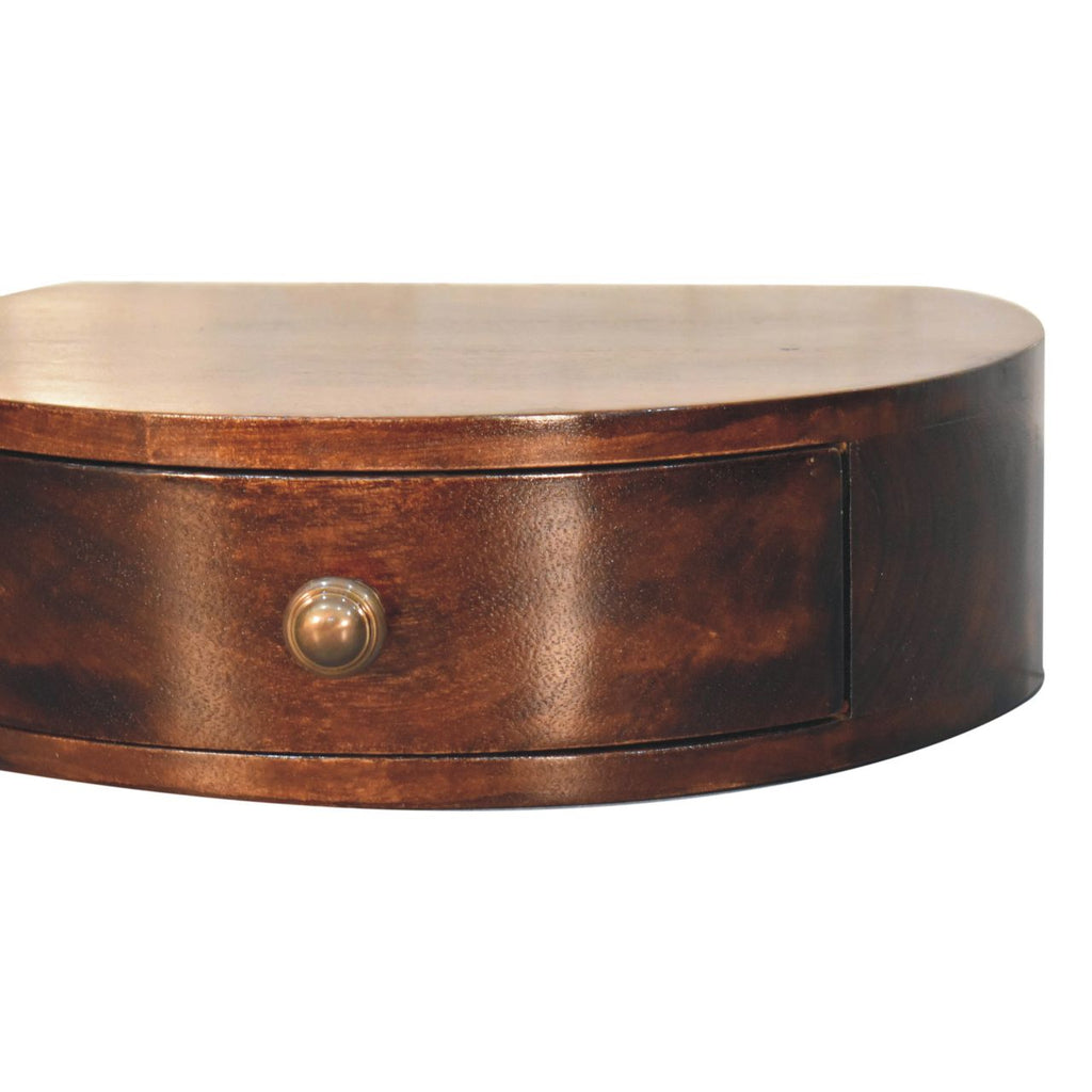 Space-Saving Solid Mango Wood Wall-mounted Nightstand – California Walnut Finish, Rounded Edges