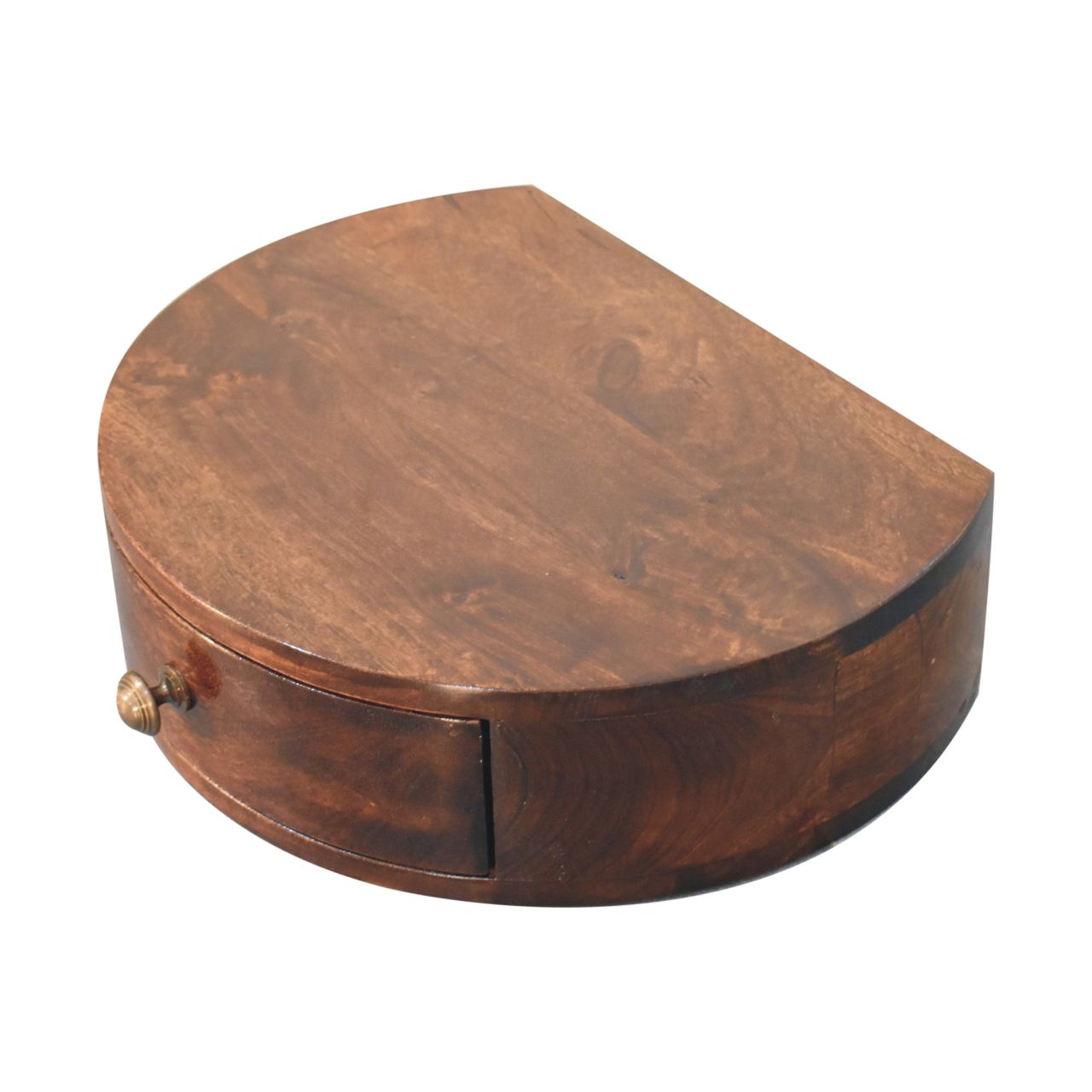 Space-Saving Solid Mango Wood Wall-mounted Nightstand – California Walnut Finish, Rounded Edges