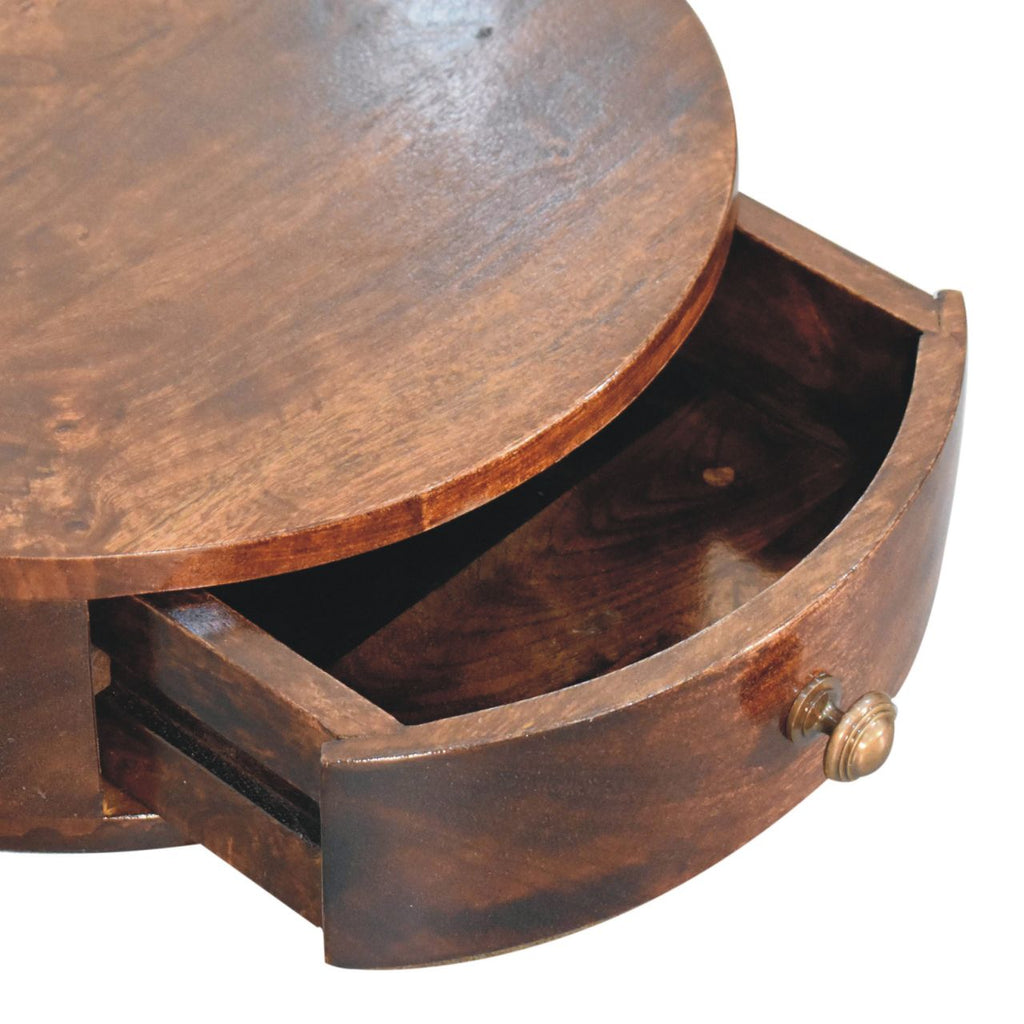 Space-Saving Solid Mango Wood Wall-mounted Nightstand – California Walnut Finish, Rounded Edges