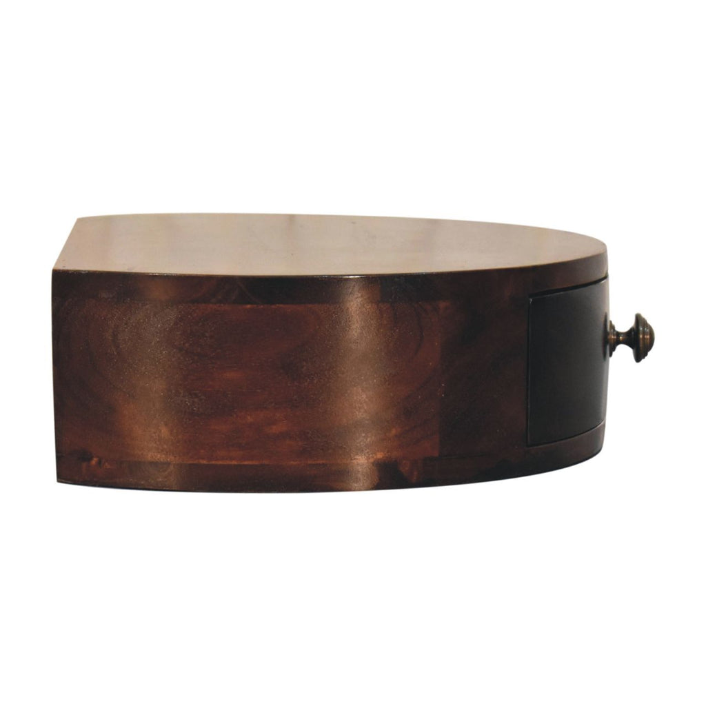 Space-Saving Solid Mango Wood Wall-mounted Nightstand – California Walnut Finish, Rounded Edges