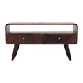 Contemporary Solid Mango Wood TV Unit – California Walnut Finish, 2 Drawers and Open Slot