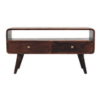 Contemporary Solid Mango Wood TV Unit – California Walnut Finish, 2 Drawers and Open Slot
