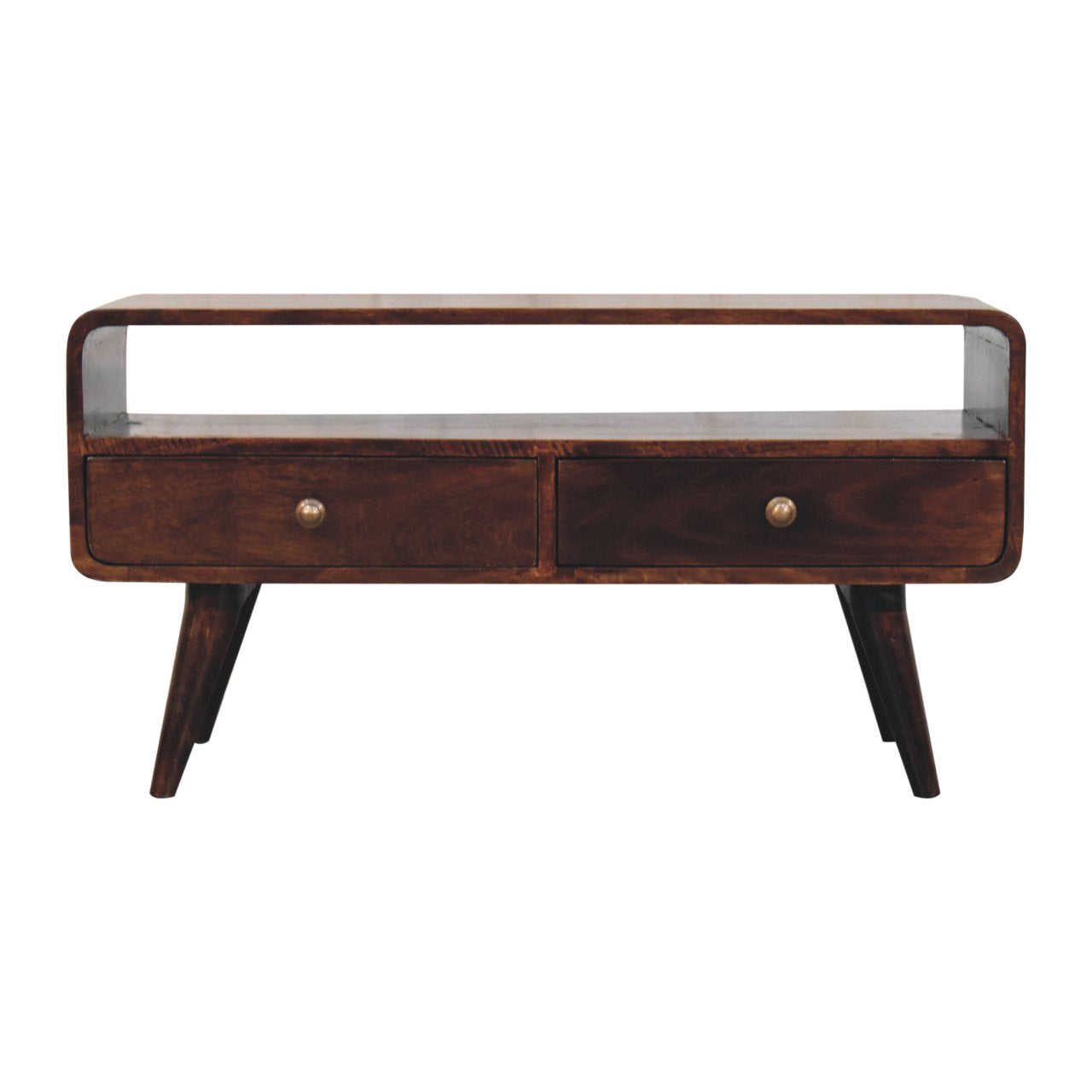 Contemporary Solid Mango Wood TV Unit – California Walnut Finish, 2 Drawers and Open Slot