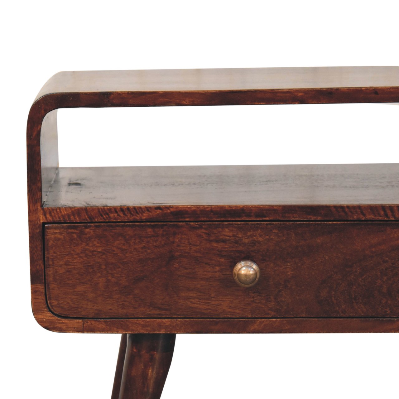 Contemporary Solid Mango Wood TV Unit – California Walnut Finish, 2 Drawers and Open Slot