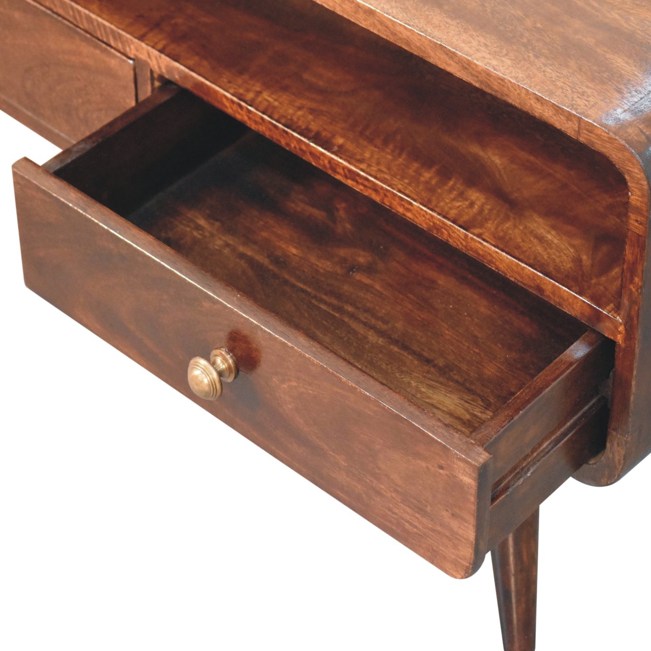 Contemporary Solid Mango Wood TV Unit – California Walnut Finish, 2 Drawers and Open Slot