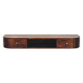 Space-Saving Solid Mango Wood Wall-mounted Nightstand – Chestnut Finish, Open Shelf and Dual Drawers