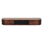 Space-Saving Solid Mango Wood Wall-mounted Nightstand – Chestnut Finish, Open Shelf and Dual Drawers