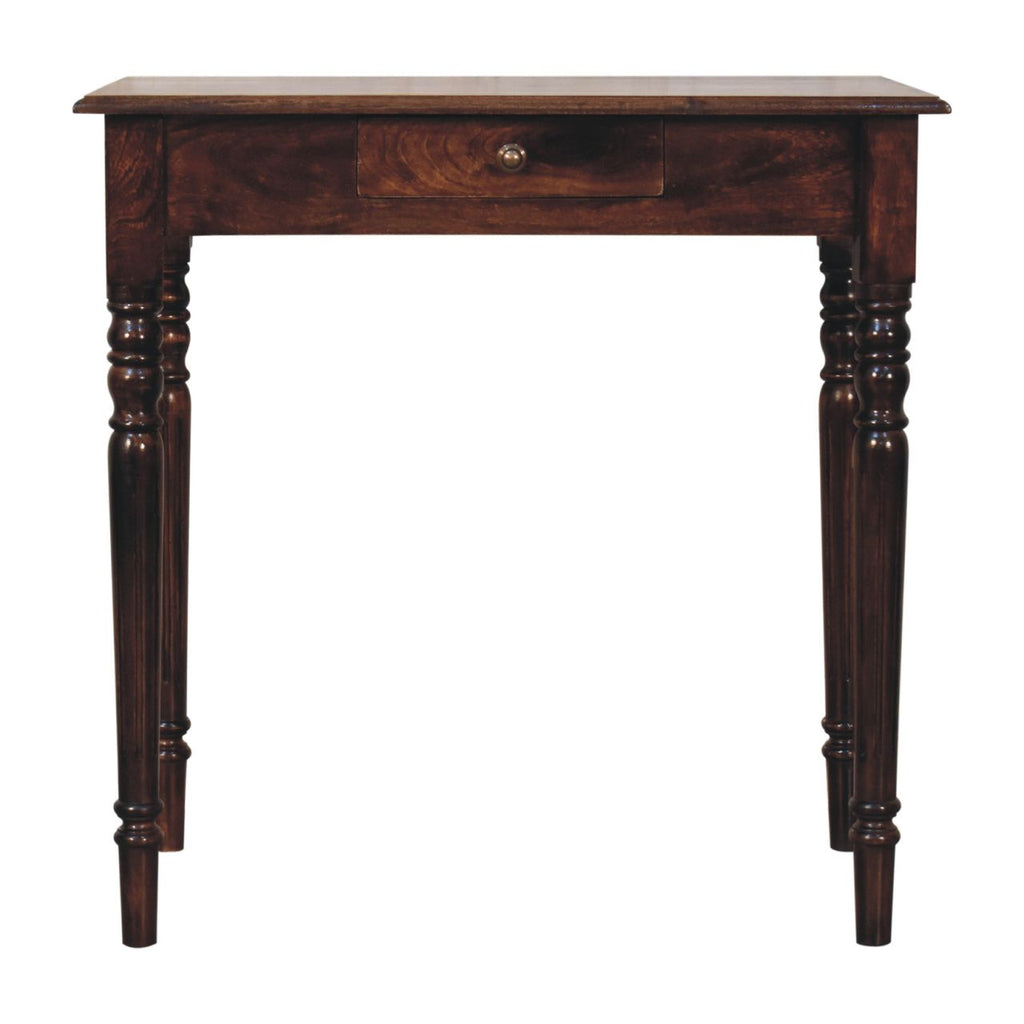 Handcrafted Solid Mango Wood Writing Desk – Brown Finish, Flute Legs