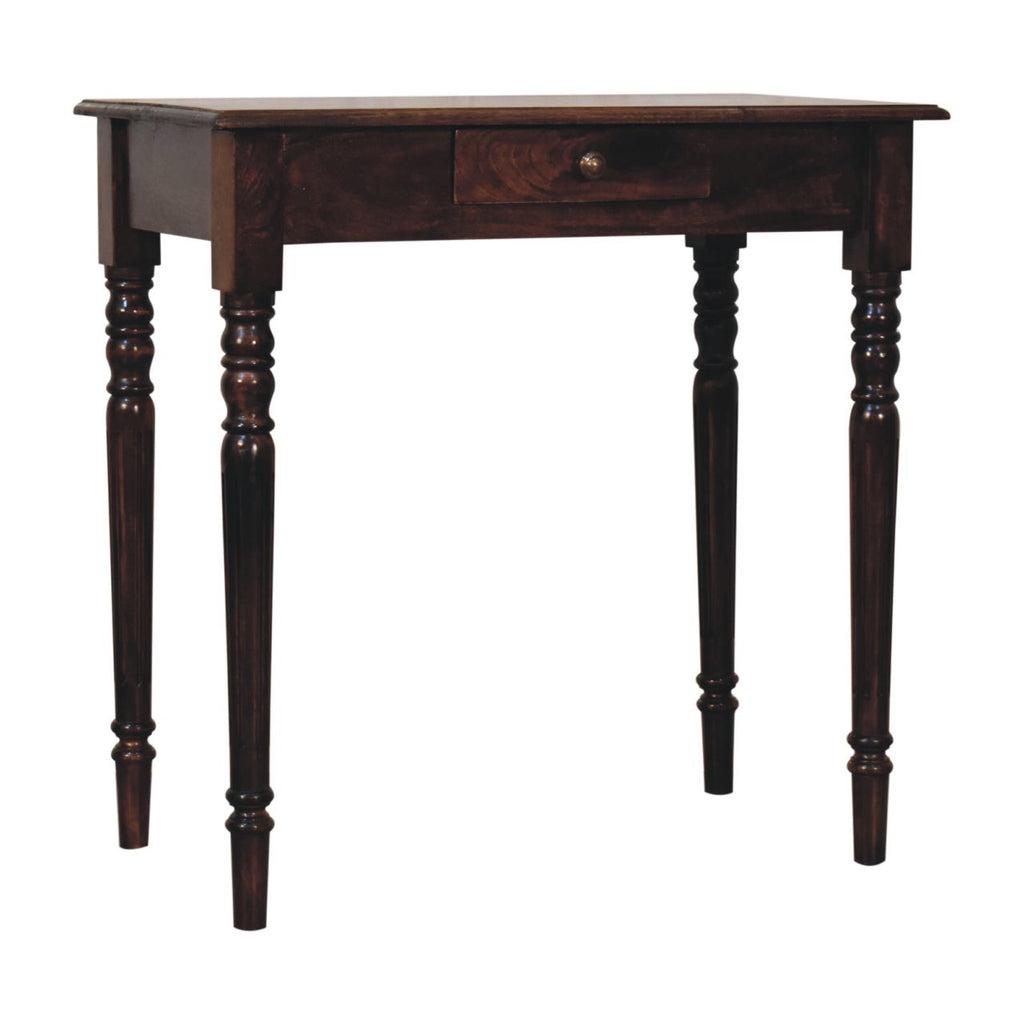 Handcrafted Solid Mango Wood Writing Desk – Brown Finish, Flute Legs